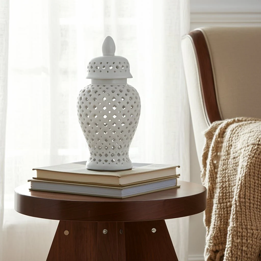 24" Cut-out Clover Temple Jar, White - Image 13