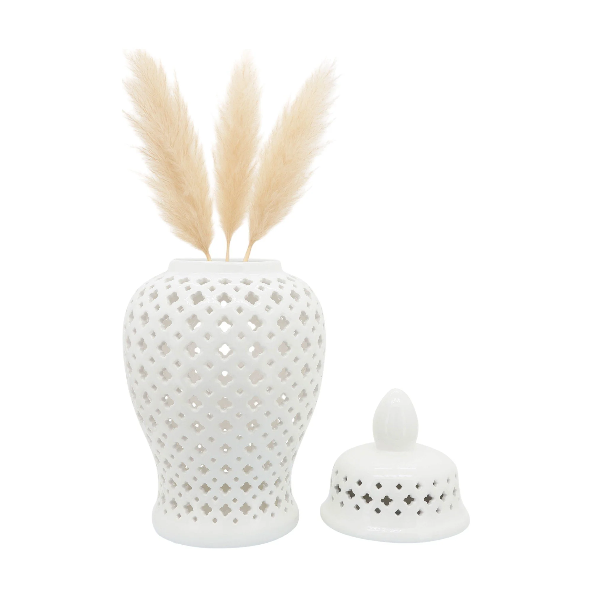 24" Cut-out Clover Temple Jar, White - Image 2