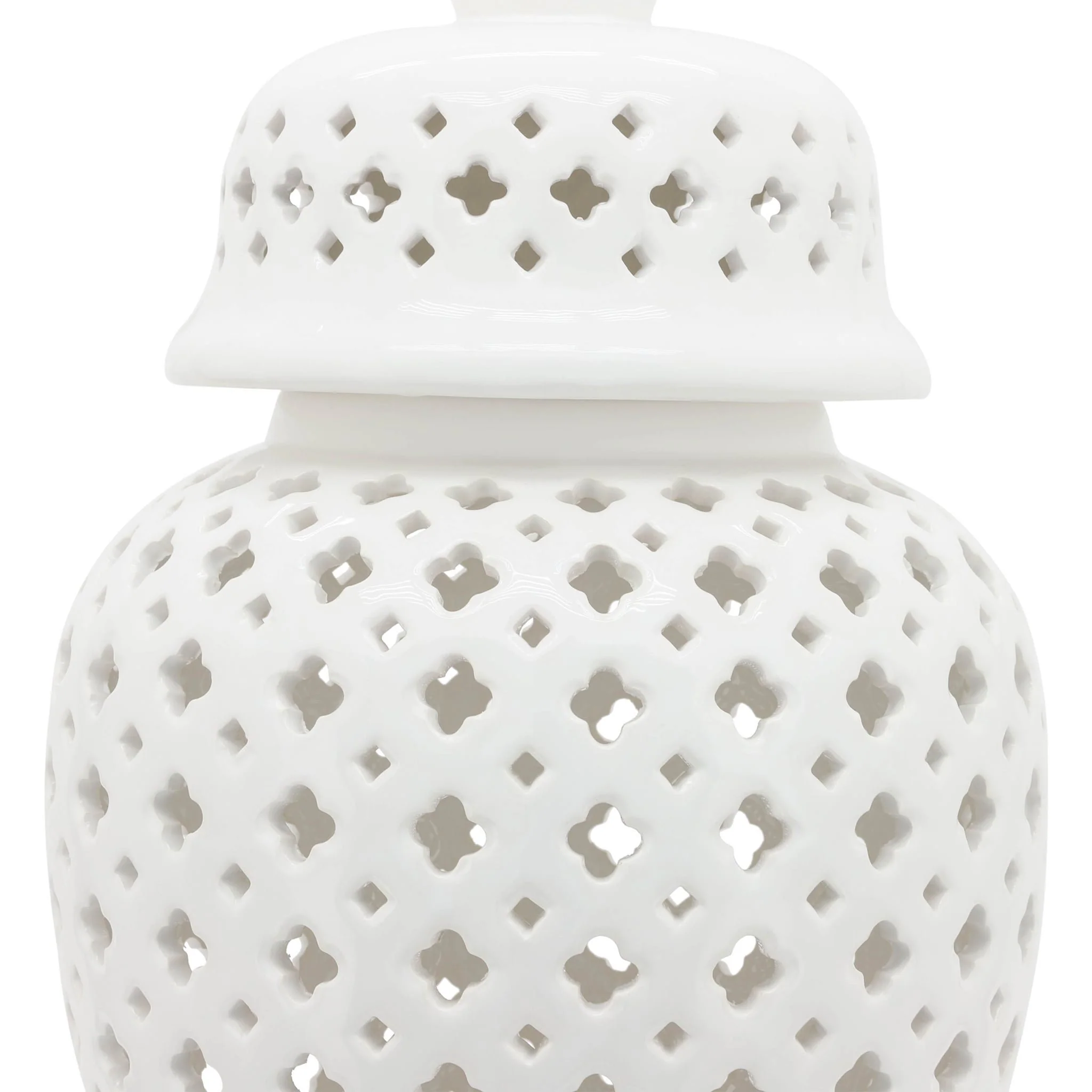 24" Cut-out Clover Temple Jar, White - Image 6