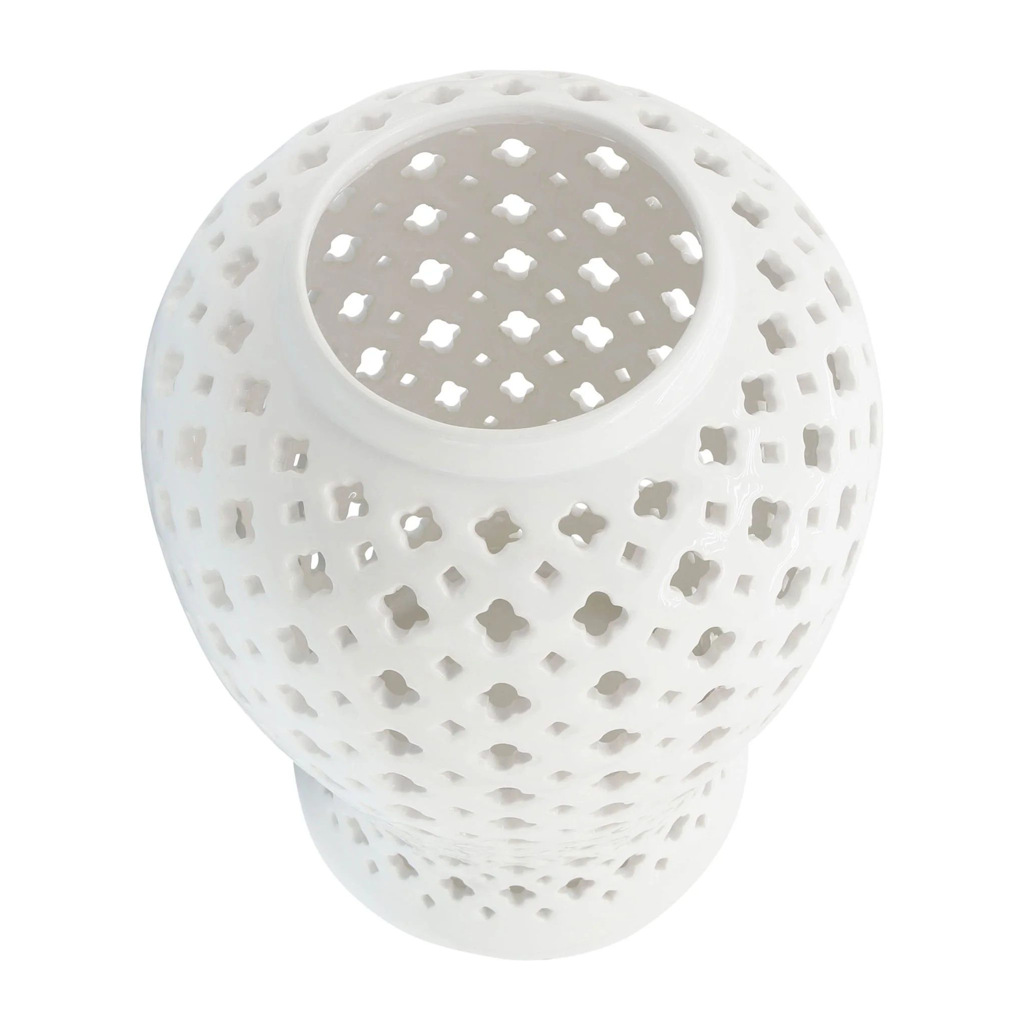 24" Cut-out Clover Temple Jar, White - Image 7