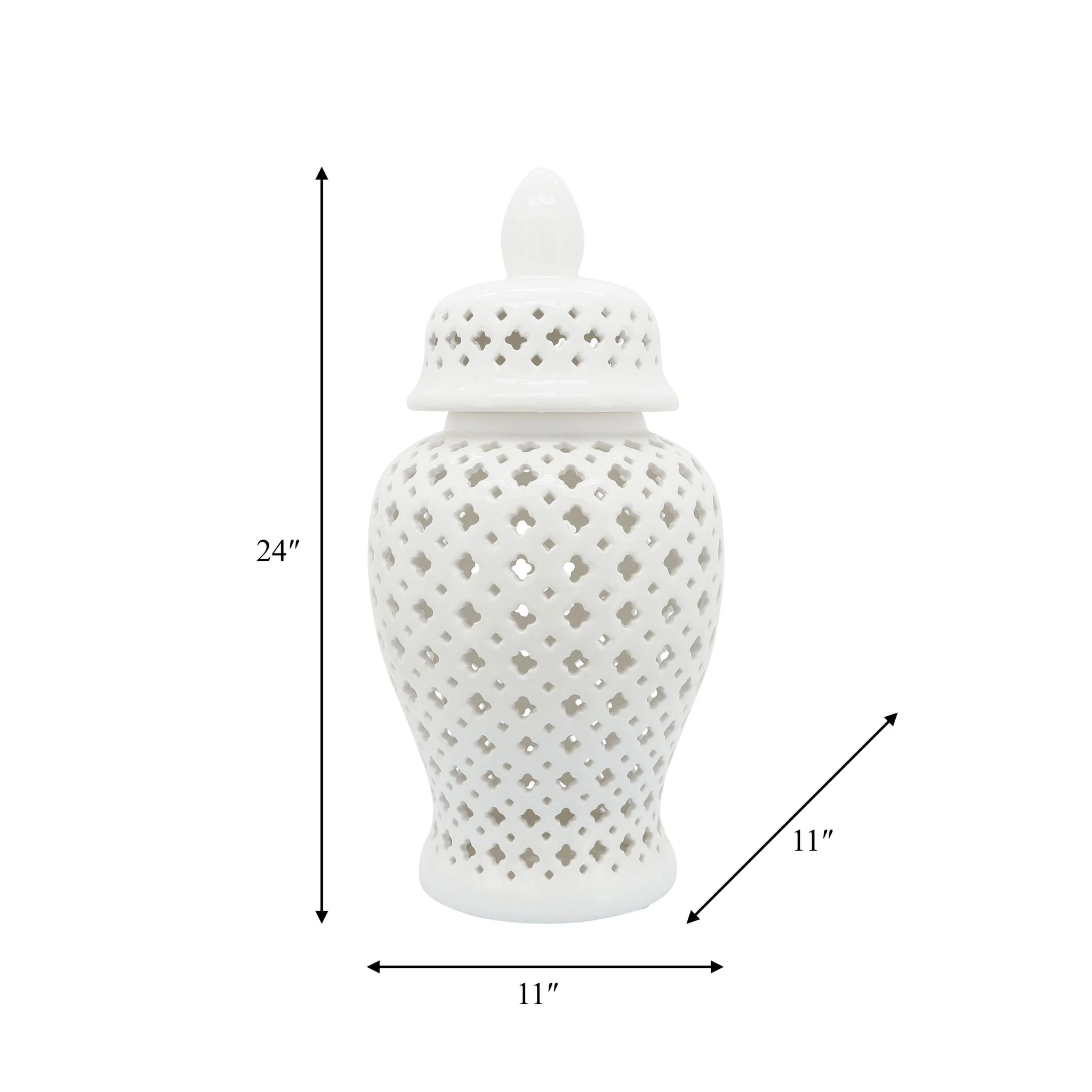 24" Cut-out Clover Temple Jar, White - Image 9