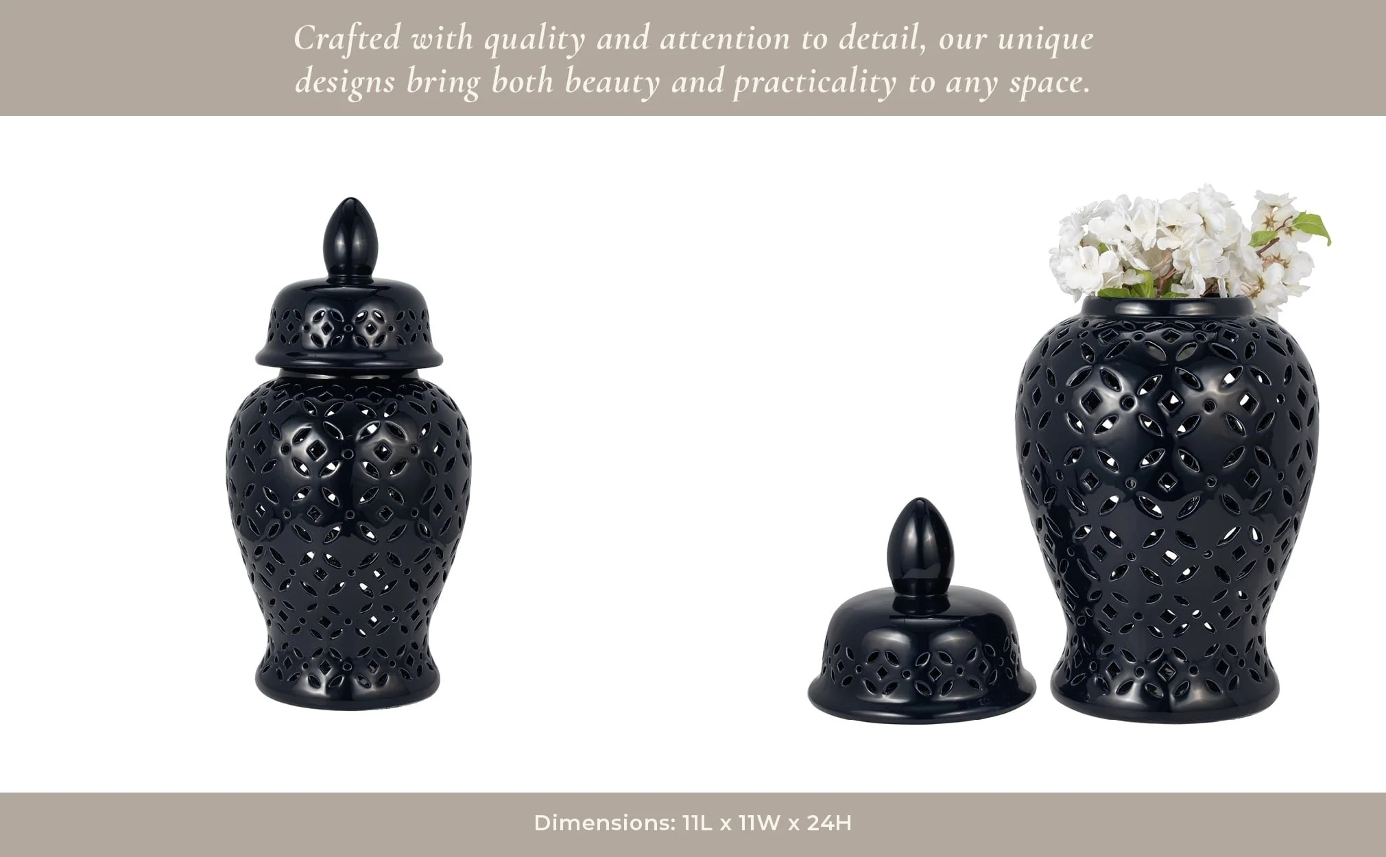 24" Cut-out Daisies Temple Jar, Navy Blue - Image 11