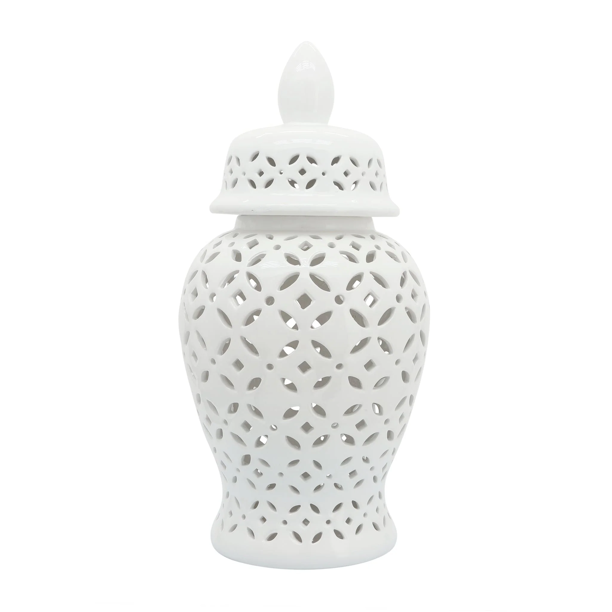 24" Cut-out Daisies Temple Jar, White - Image 2