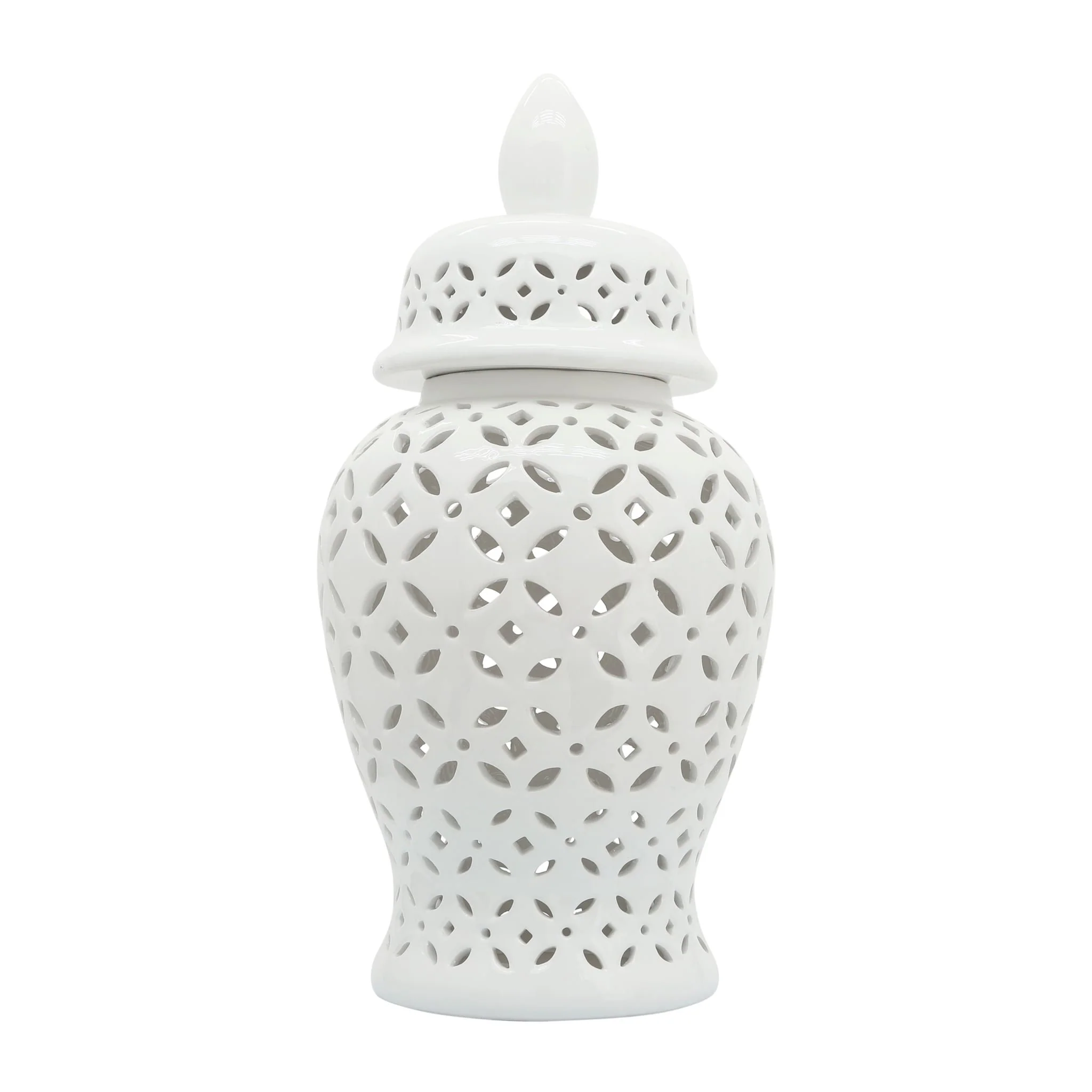 24" Cut-out Daisies Temple Jar, White - Image 3