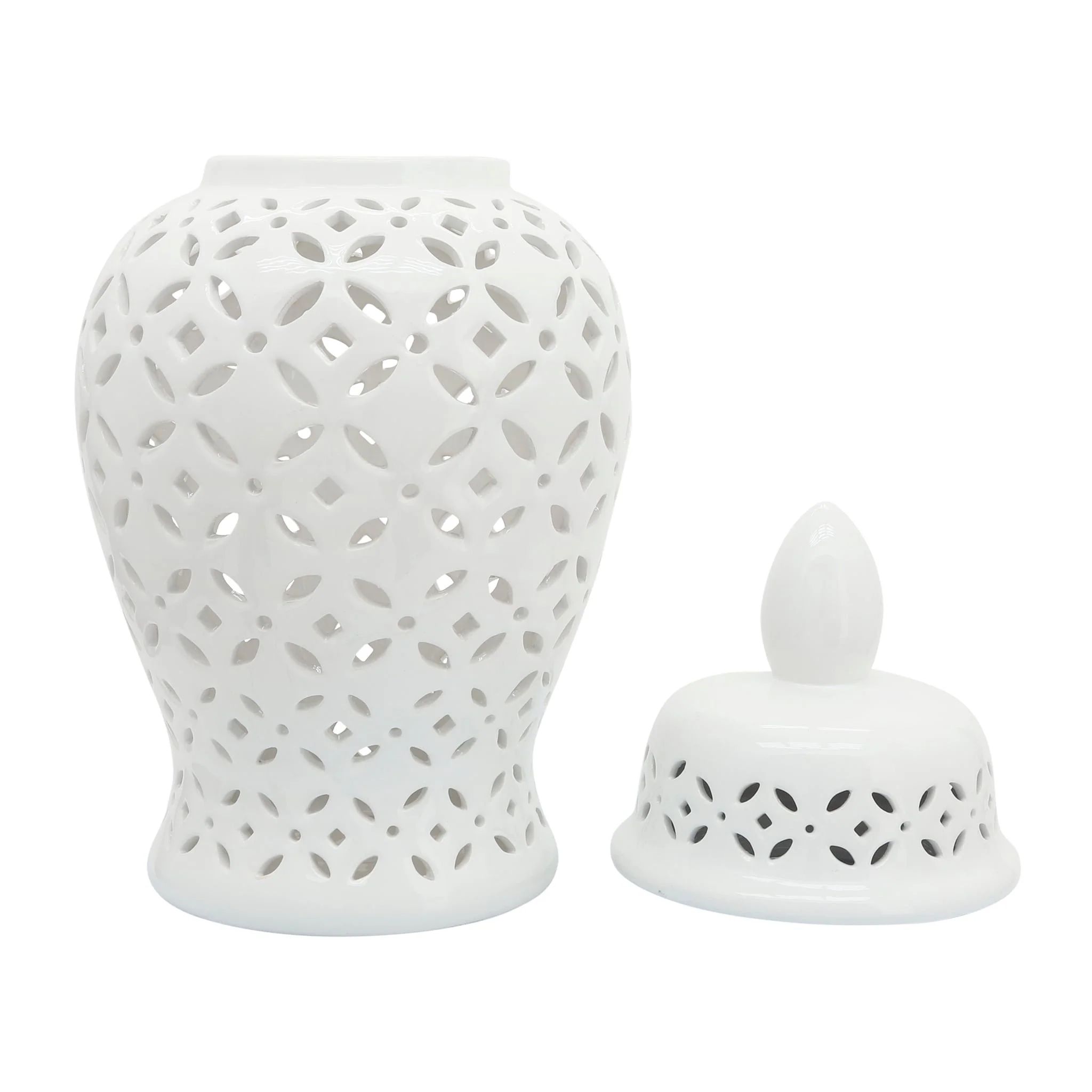 24" Cut-out Daisies Temple Jar, White - Image 4