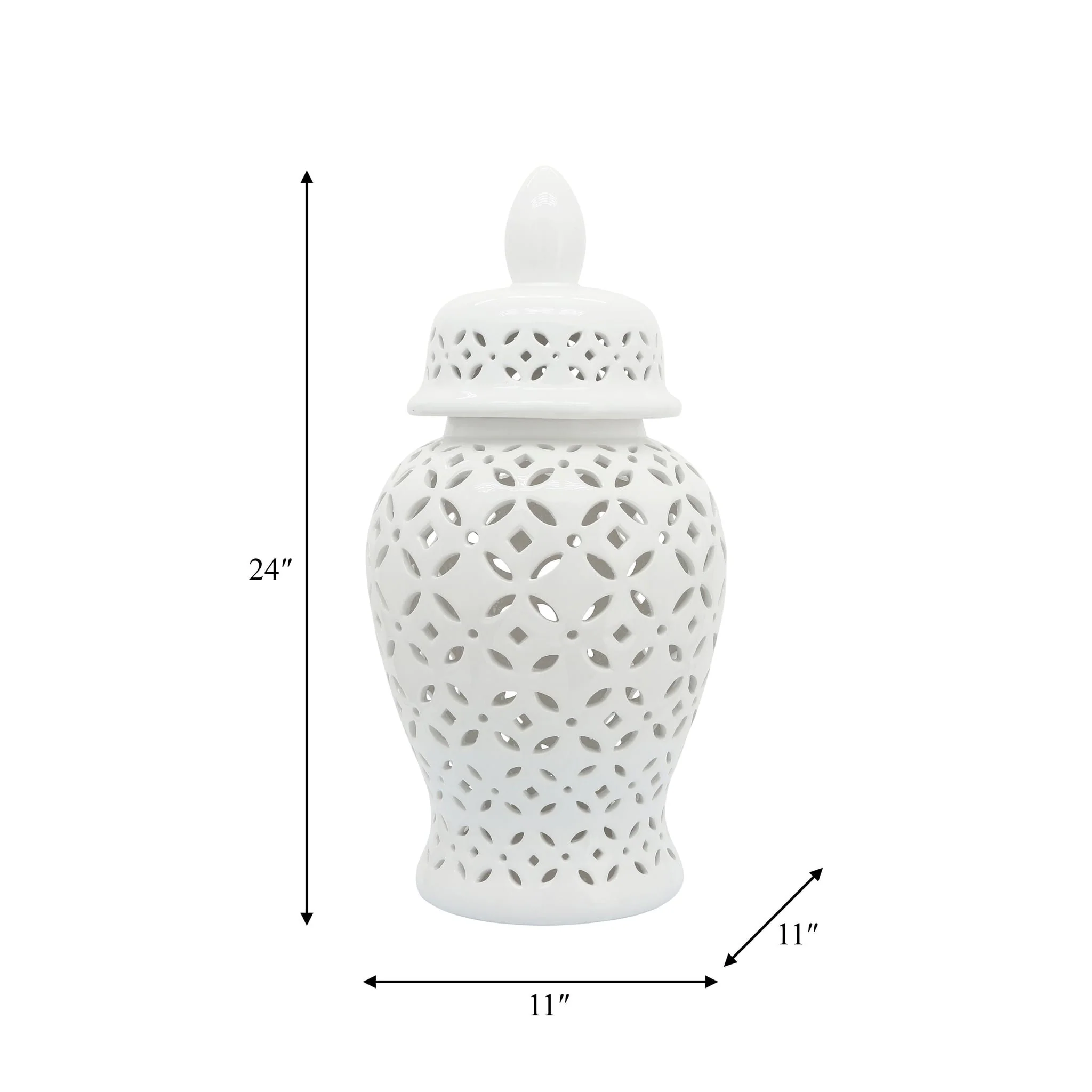 24" Cut-out Daisies Temple Jar, White - Image 8