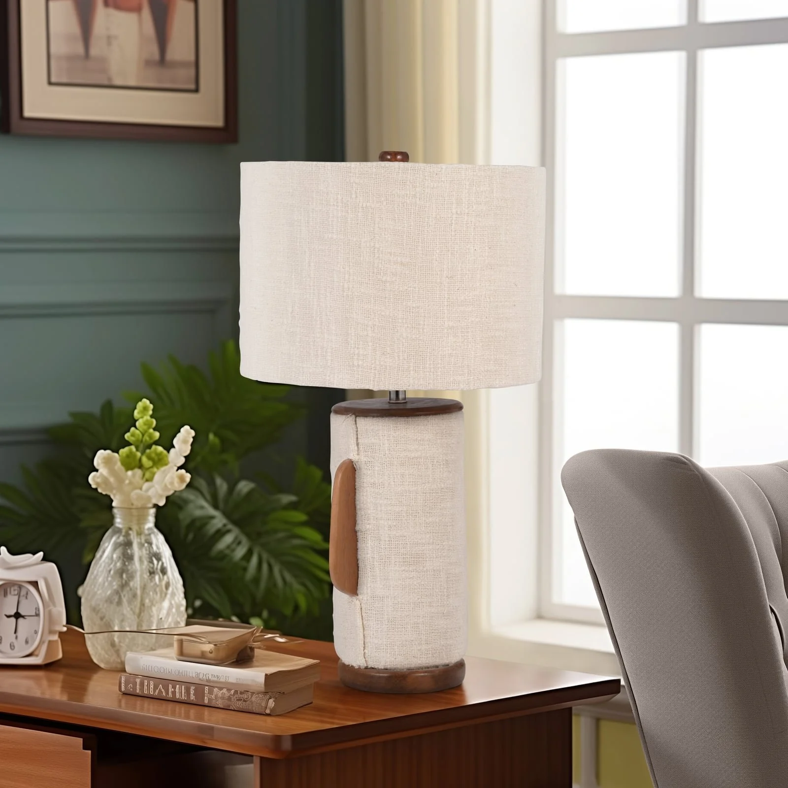 24" Ecomix Fabric Lamp With Wood, Ivory - Image 11