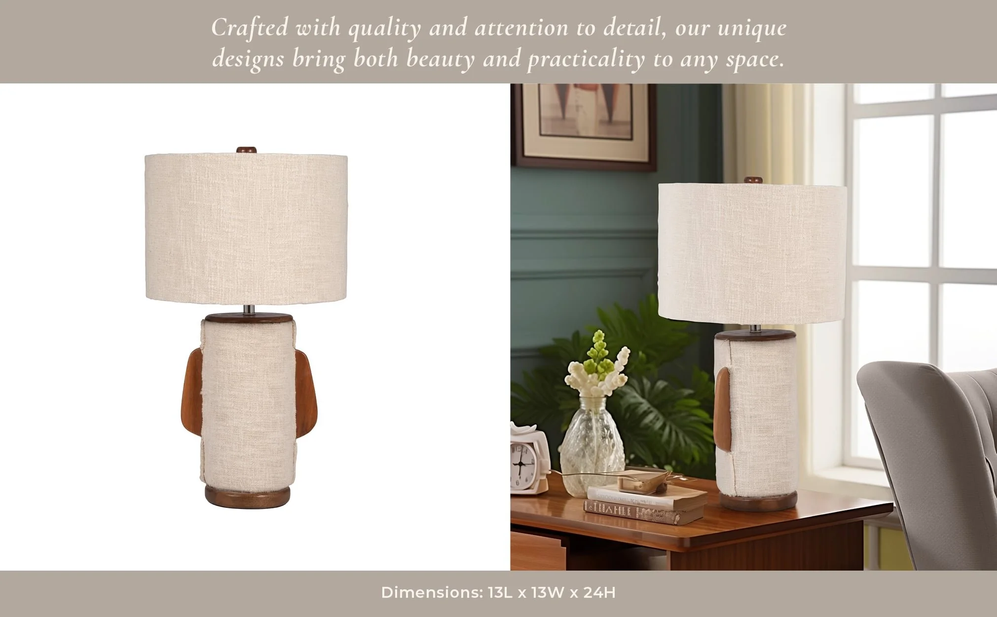 24" Ecomix Fabric Lamp With Wood, Ivory - Image 12