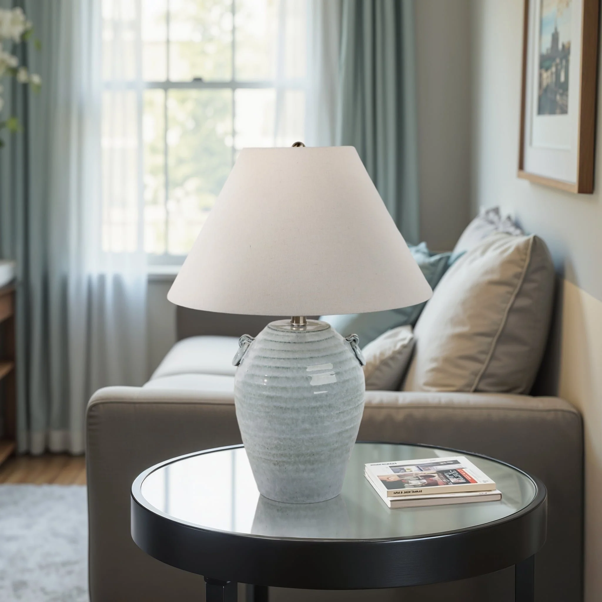 24" Jug Table Lamp With Handles Tapered Shade,blue - Image 8