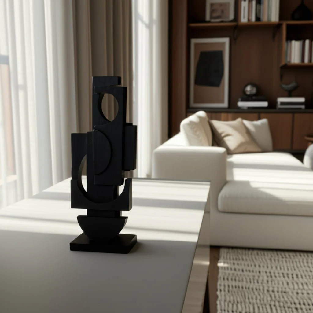 24" Modern Stacked Sculpture, Black - Image 12