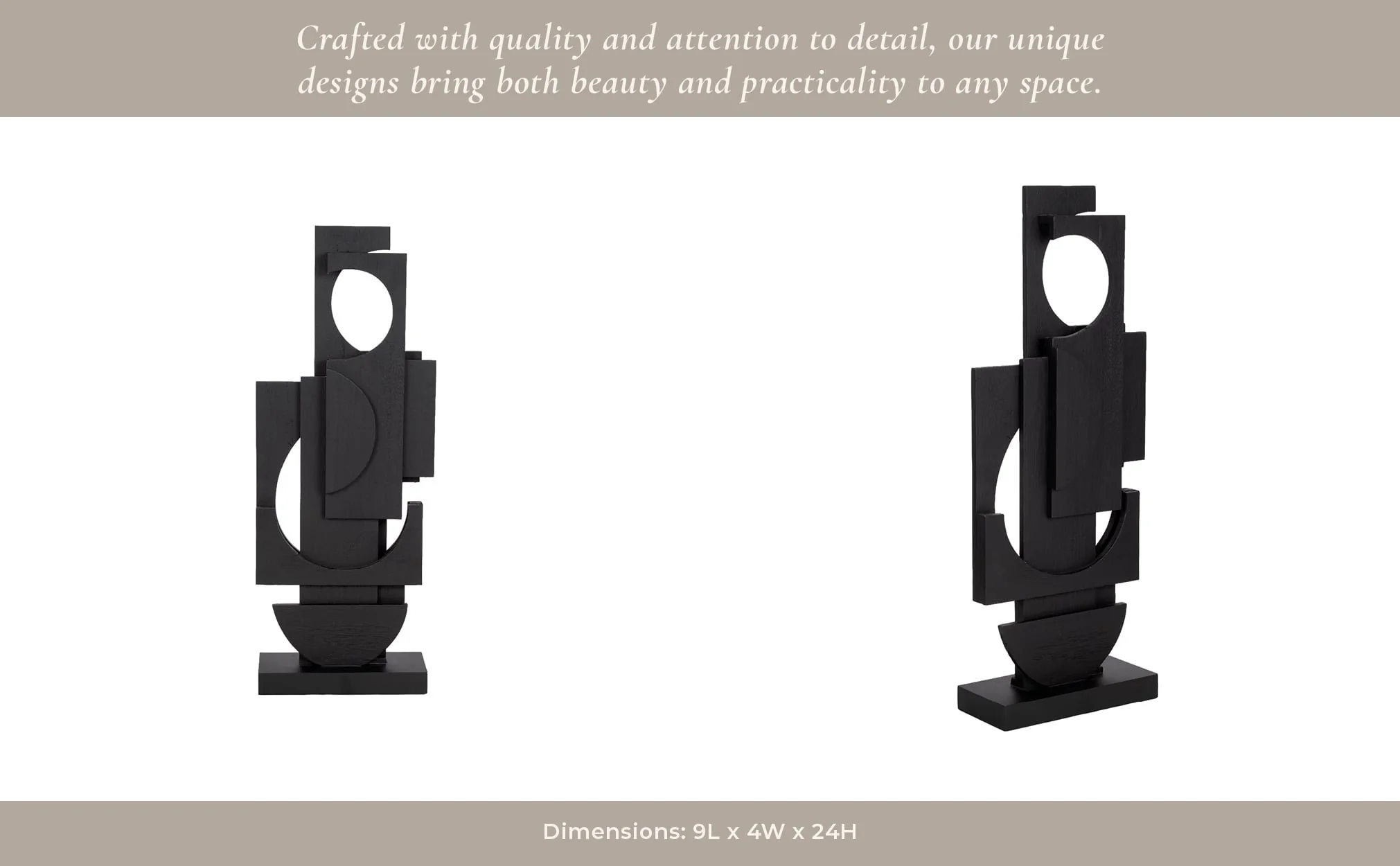 24" Modern Stacked Sculpture, Black - Image 13