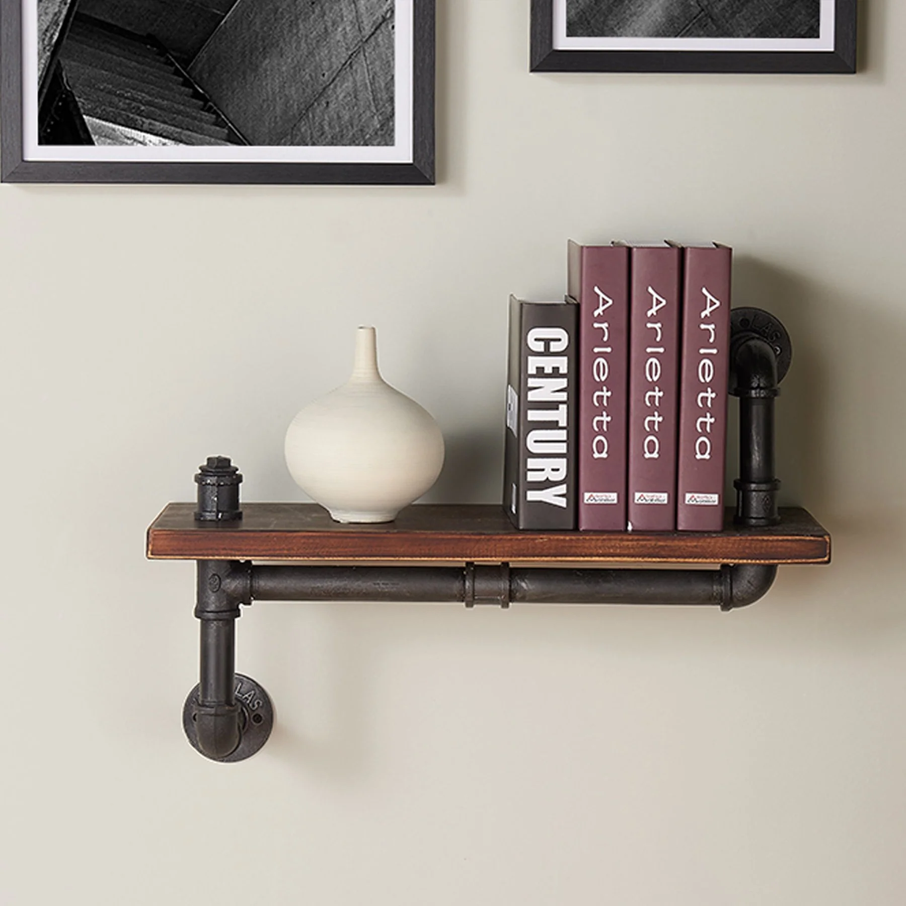 24" Montana Industrial Pine Wood Floating Wall Shelf in Gray and Walnut Finish - Image 3