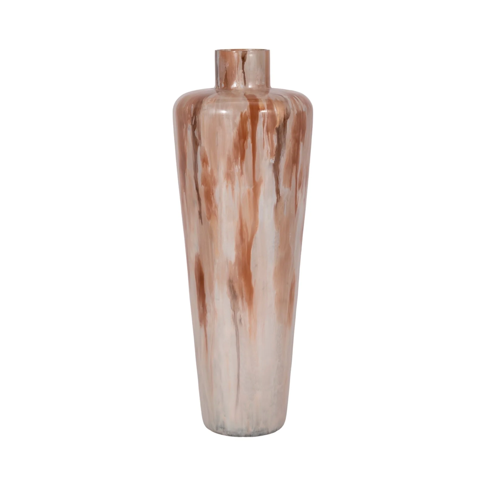 24" Nude Drip Finish Glass Floor Vase, Tan Multi - Image 3
