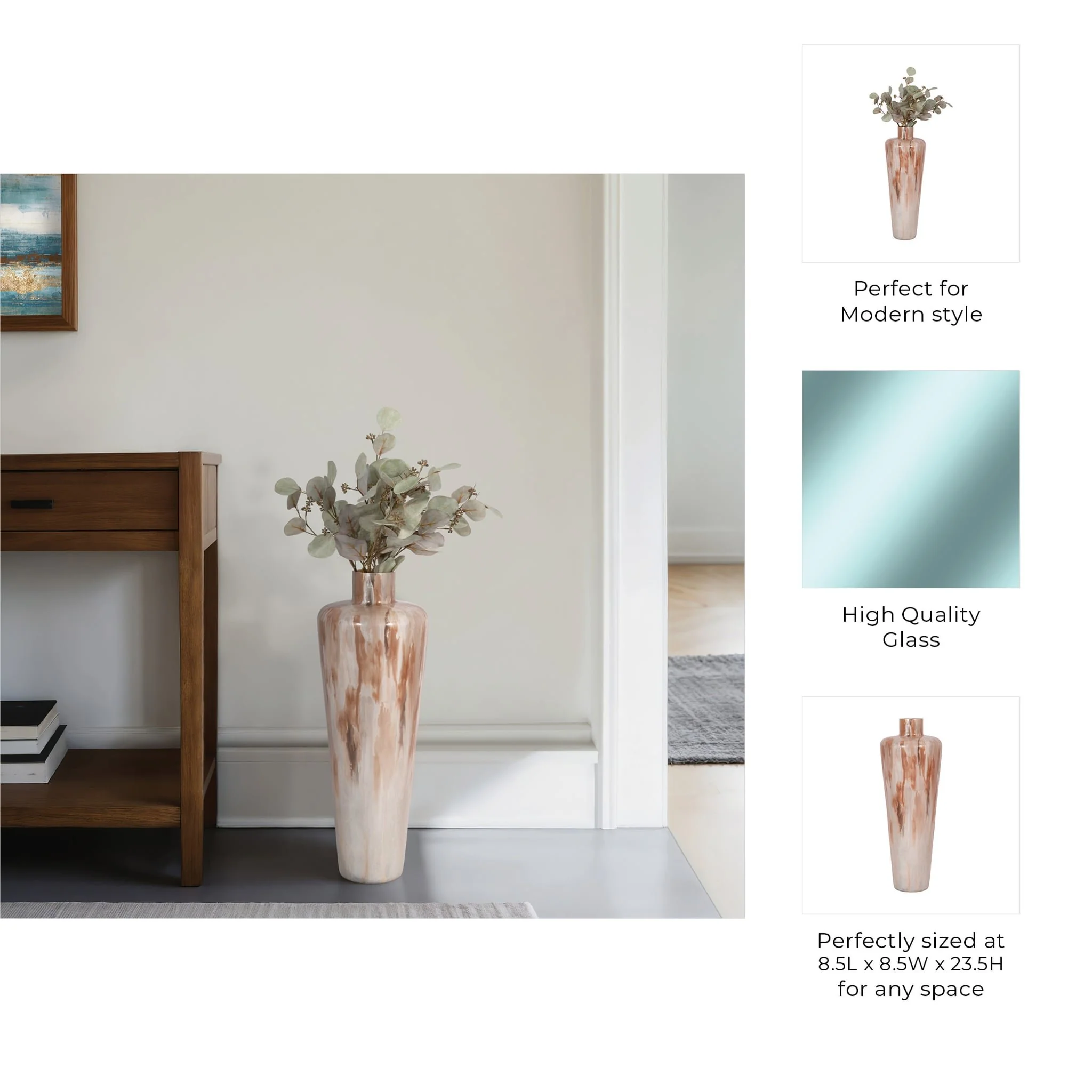 24" Nude Drip Finish Glass Floor Vase, Tan Multi - Image 9