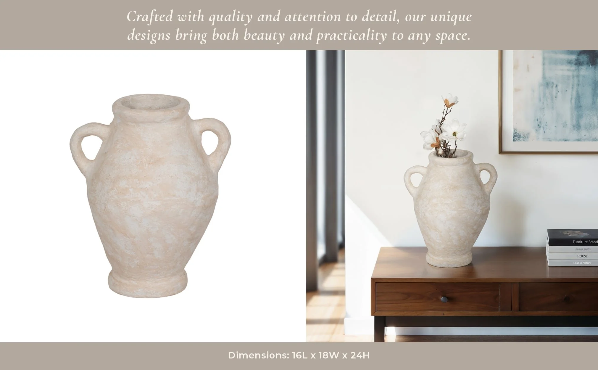 24" Paper Mache Jug With Handles, White - Image 10
