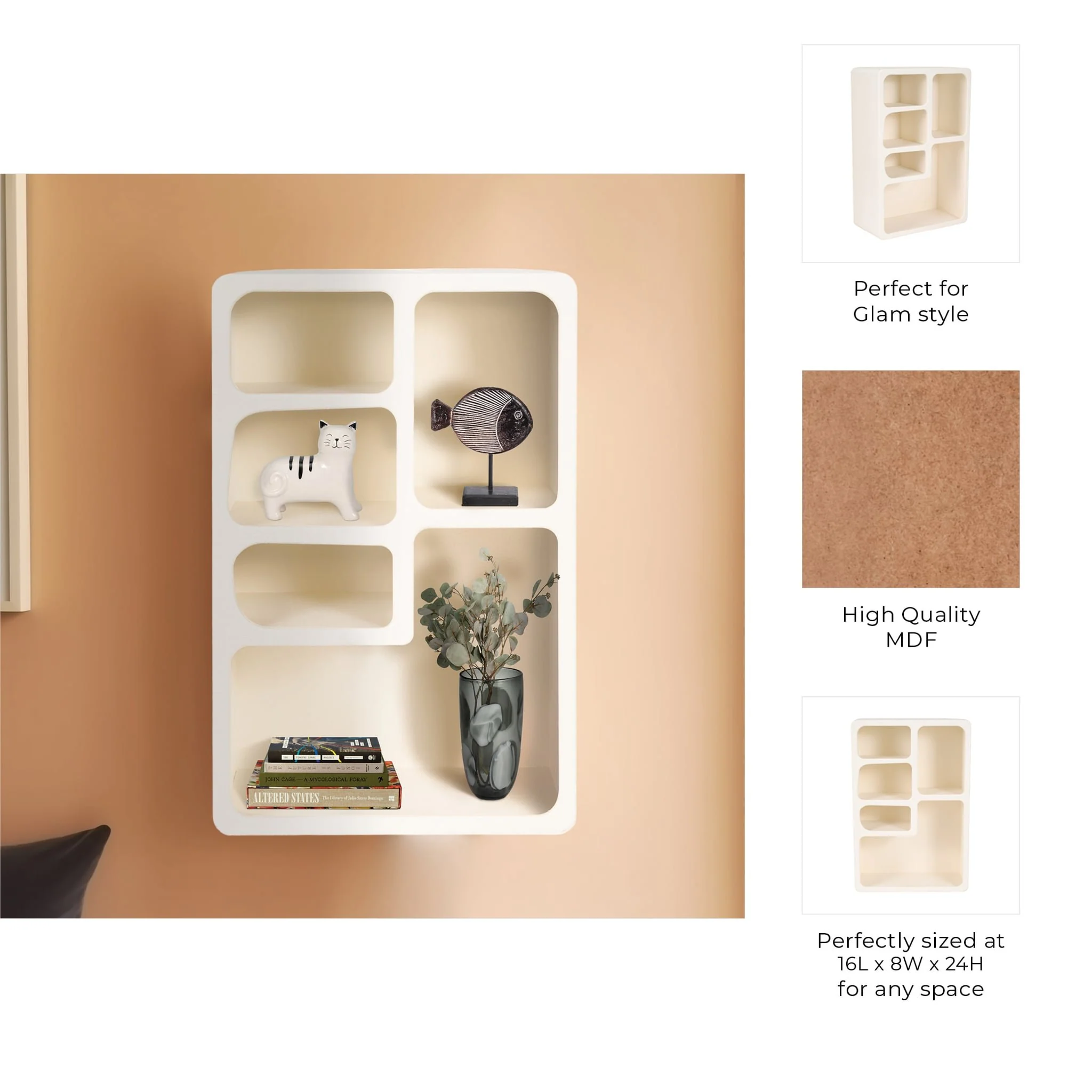 24" Rectangle Rough Finish Wall Shelf, White - Image 7
