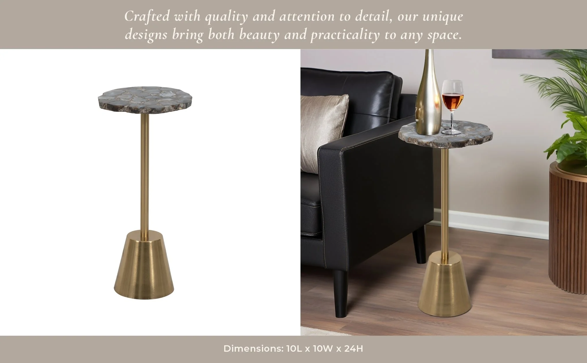 24" Rough Edge Agate Top Accent Table, Gold - Image 10