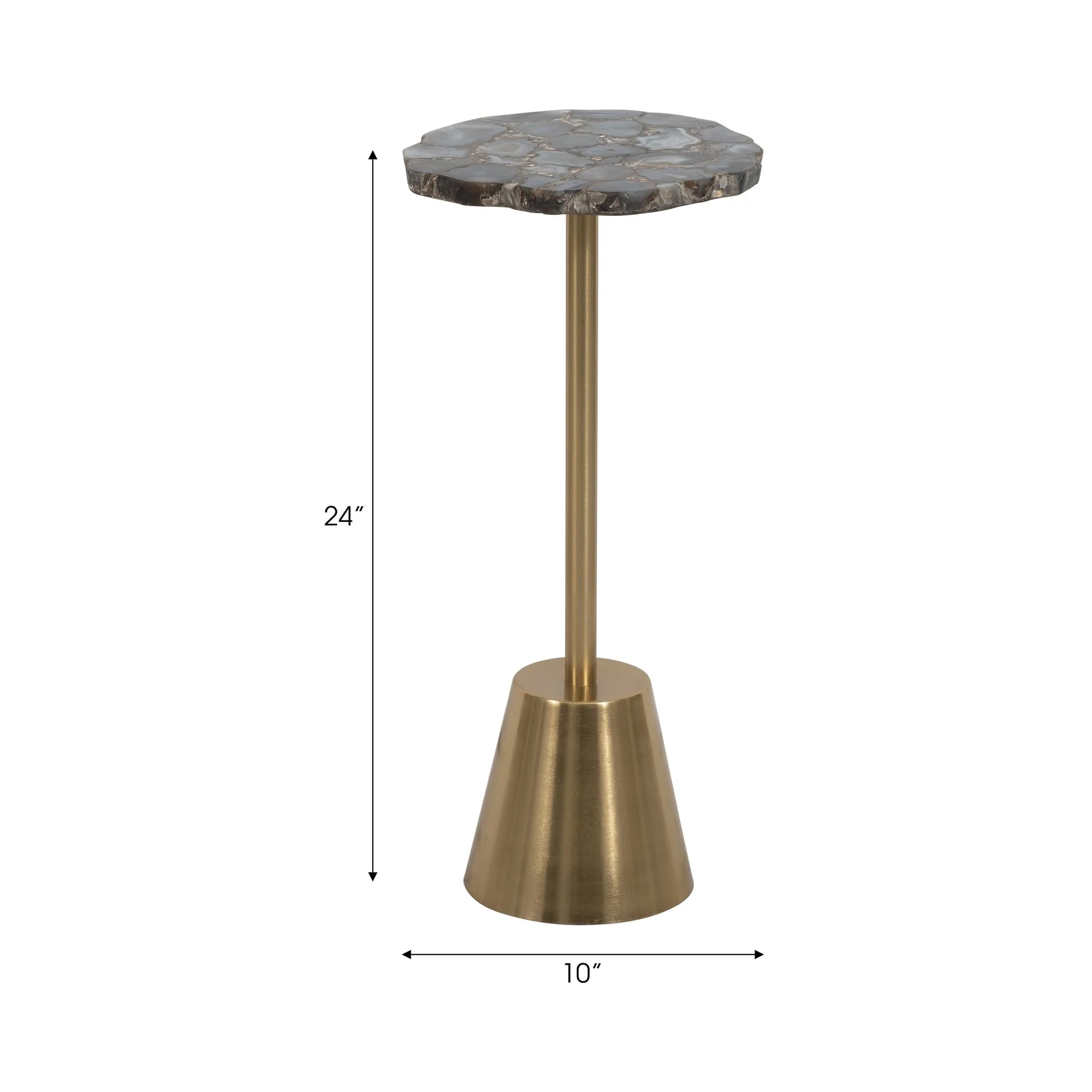 24" Rough Edge Agate Top Accent Table, Gold - Image 7