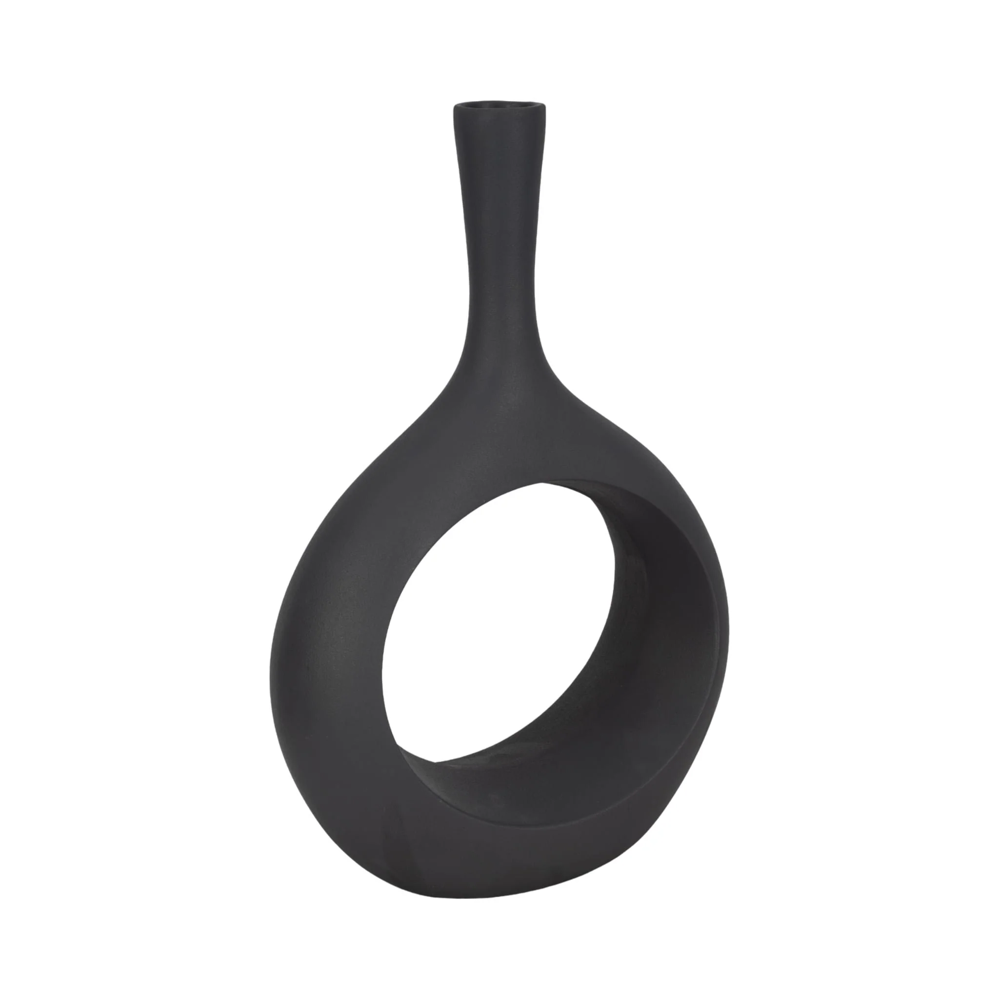 24" Rough Texture Round Cut Out Vase, Charcoal - Image 3
