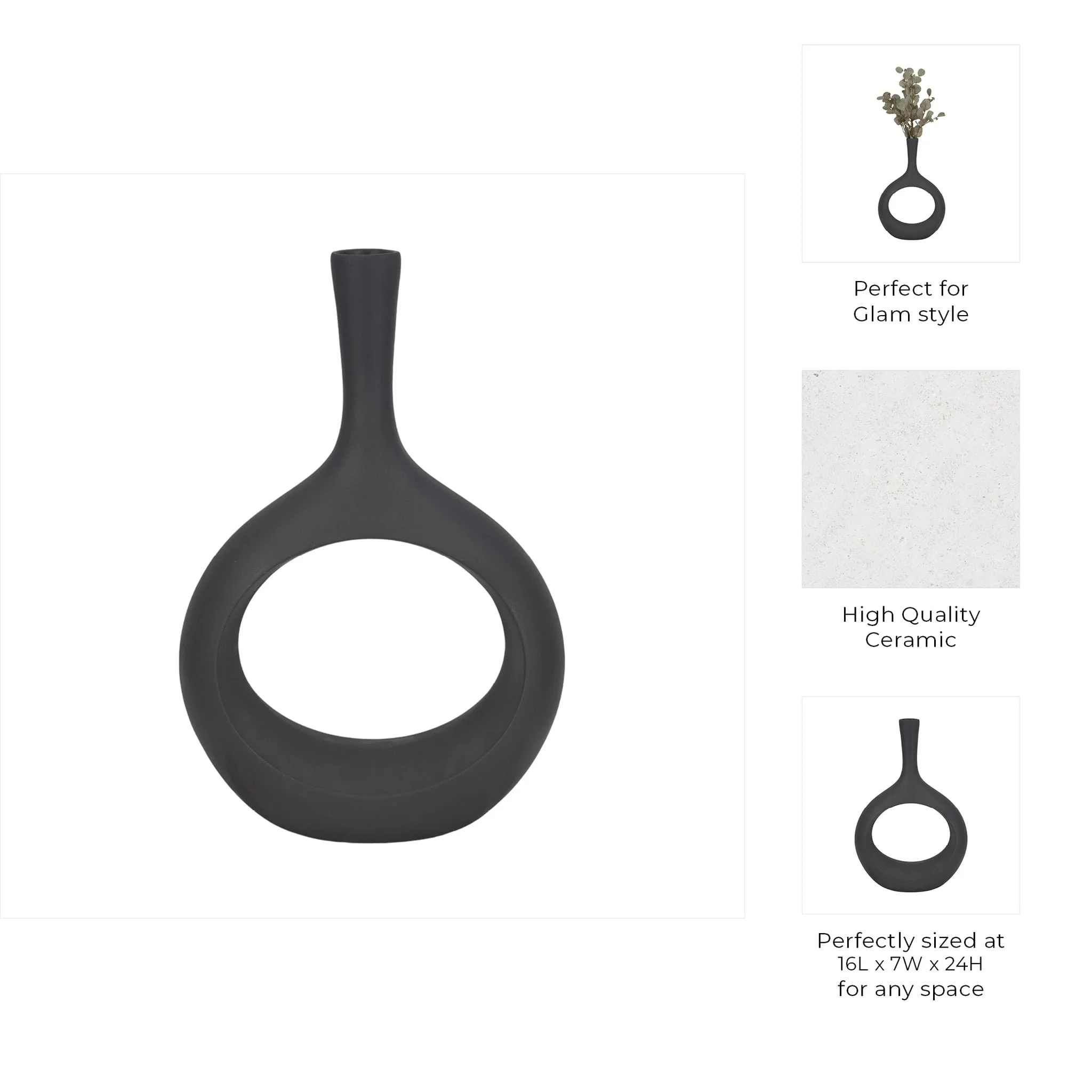 24" Rough Texture Round Cut Out Vase, Charcoal - Image 9