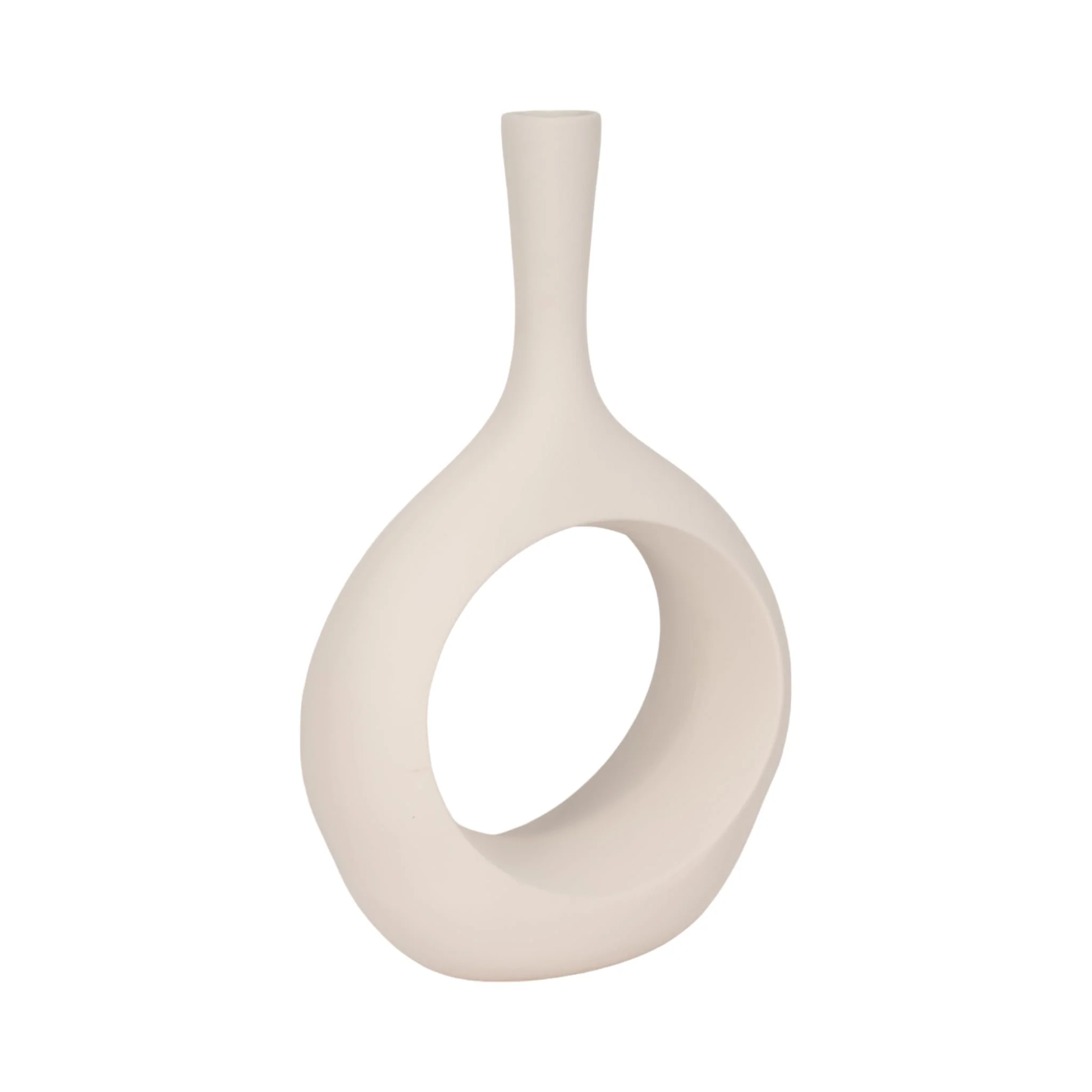 24" Rough Texture Round Cut Out Vase, White - Image 3