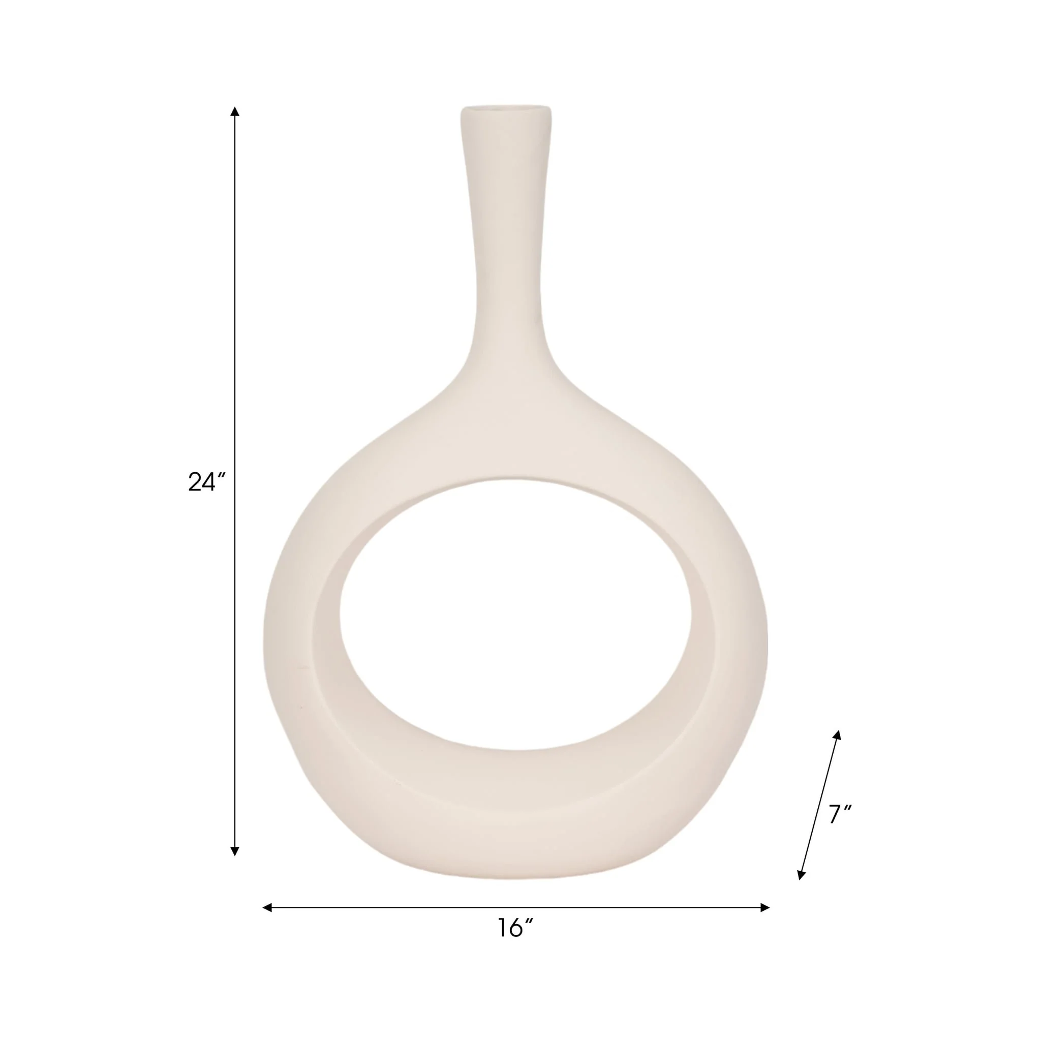 24" Rough Texture Round Cut Out Vase, White - Image 8