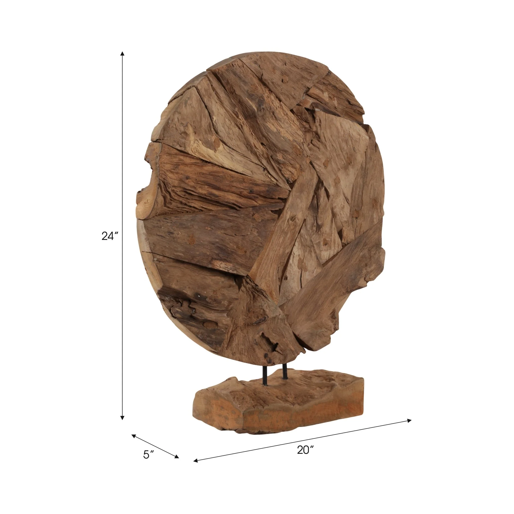 24" Teak Wood Disc On Stand, Natural - Image 2