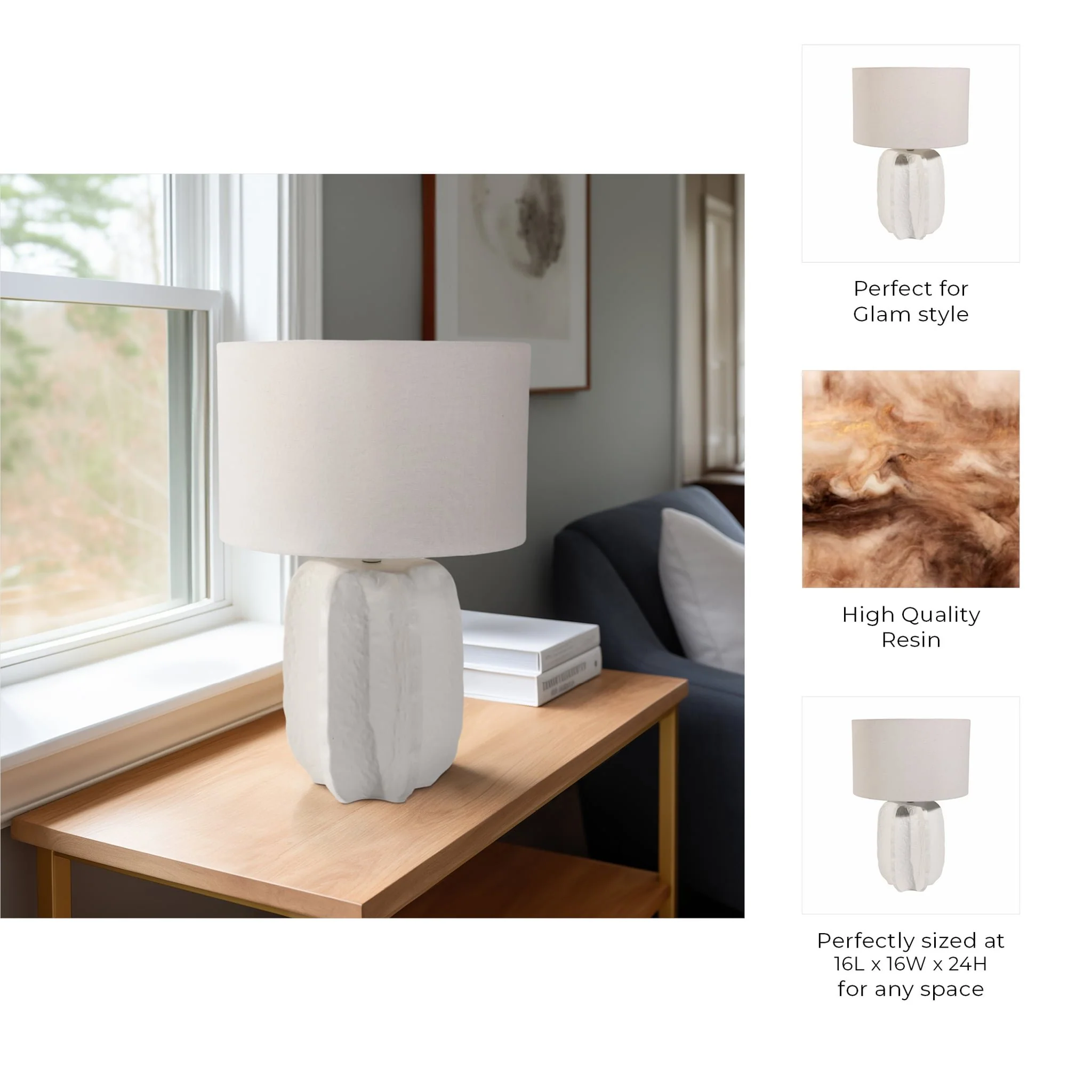 24" Textured Jagged Table Lamp, White - Image 8