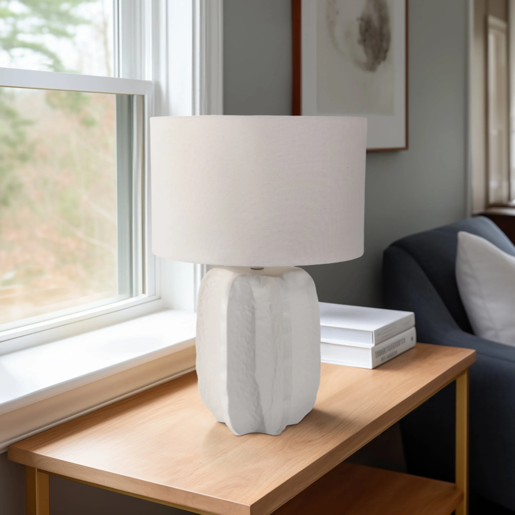 24" Textured Jagged Table Lamp, White - Image 9