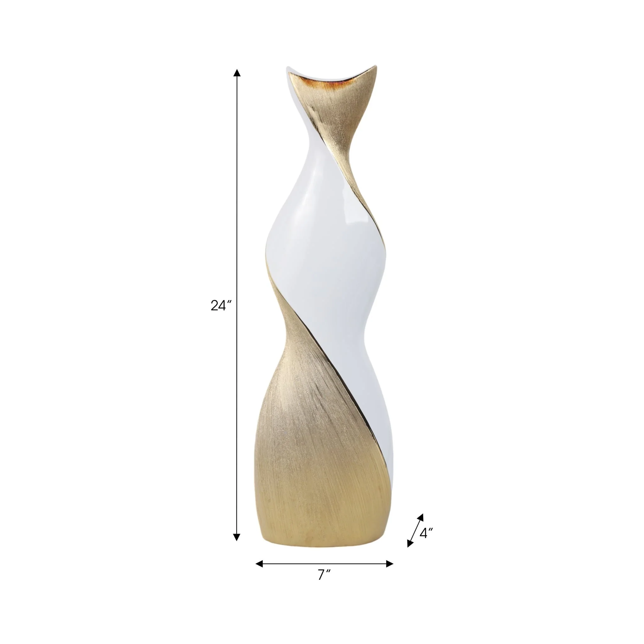 24" Twisted Vase, White/gold - Image 7