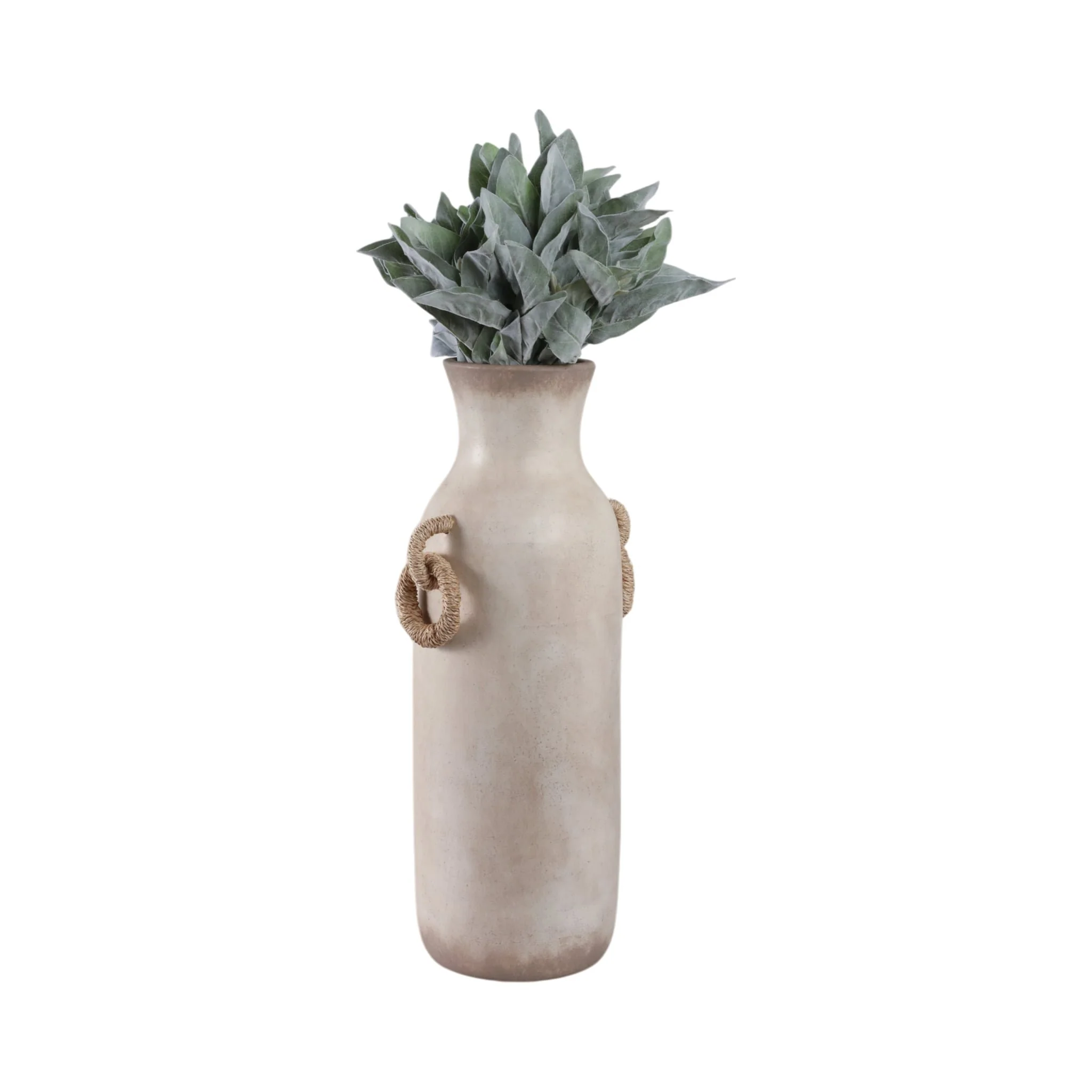 24" Vase With Rattan Handles, Antique White - Image 2