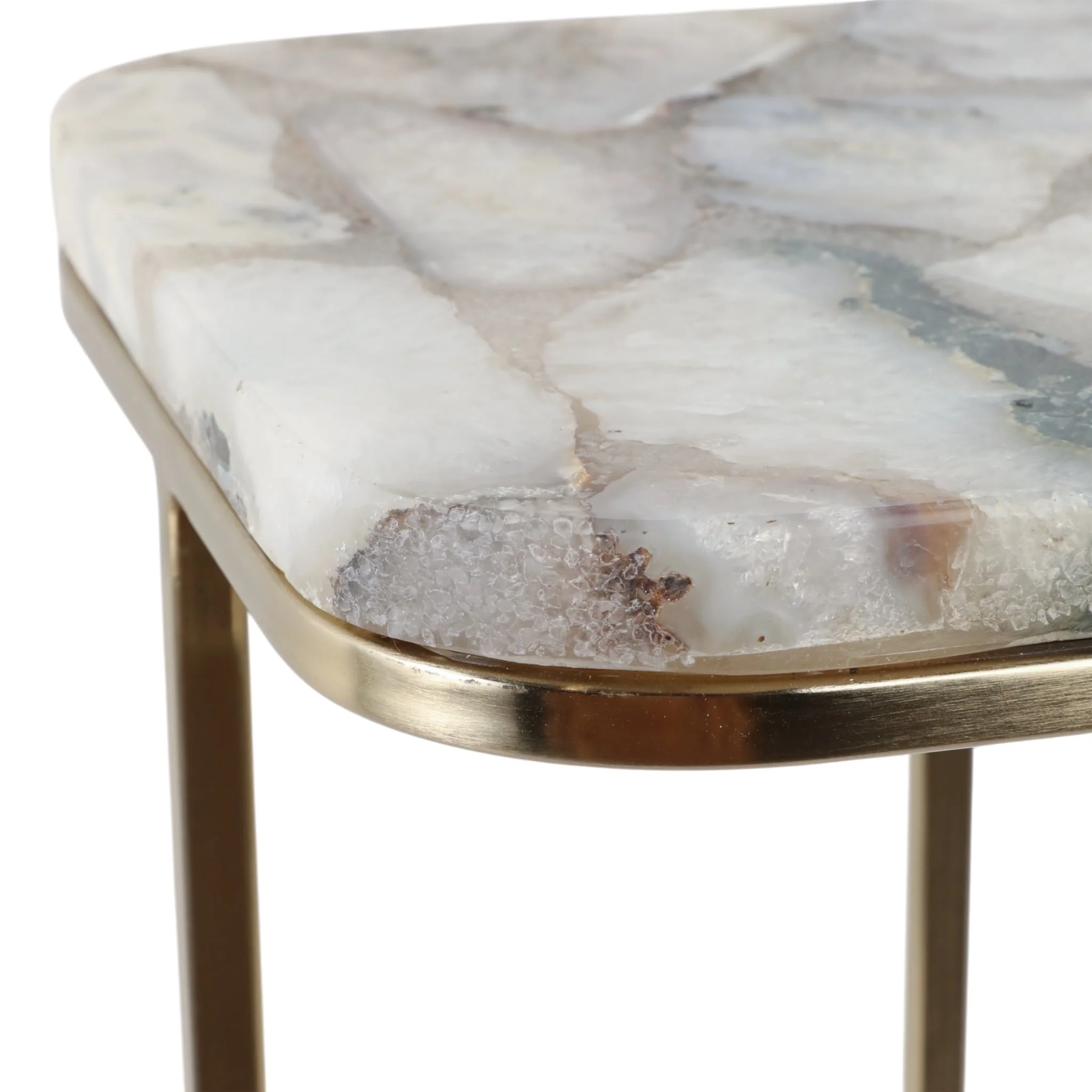 24x15" Agate Top C-table, White/gold - Image 6