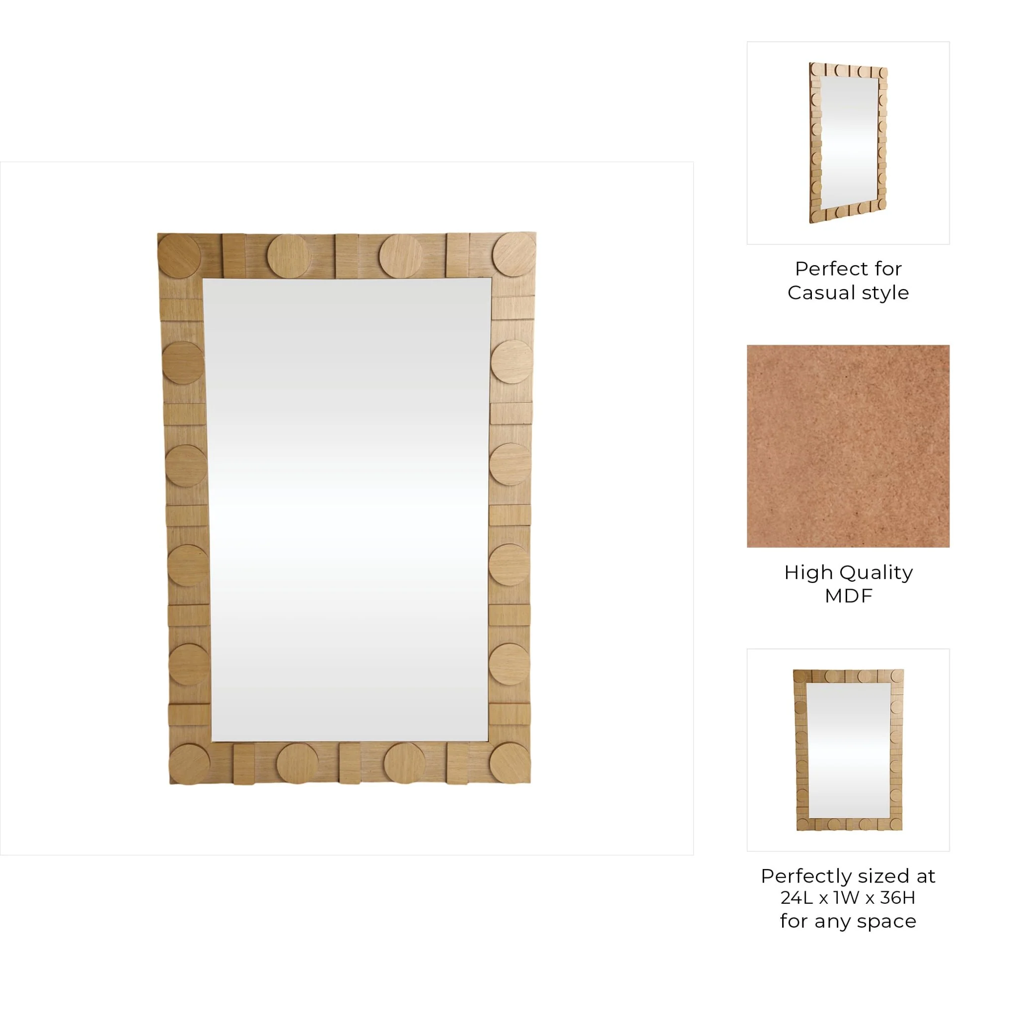 24x36 Rectangle Mirror W/ Circle Details, Natural - Image 8