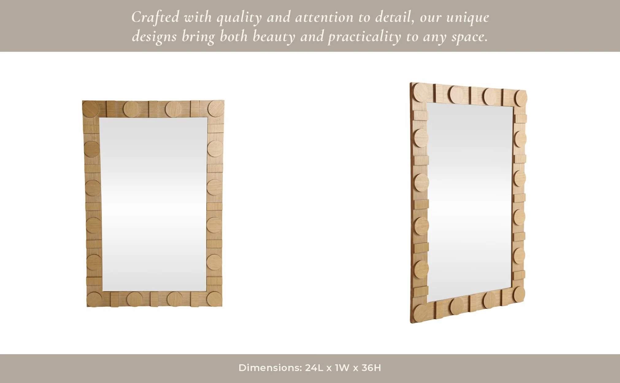 24x36 Rectangle Mirror W/ Circle Details, Natural - Image 9