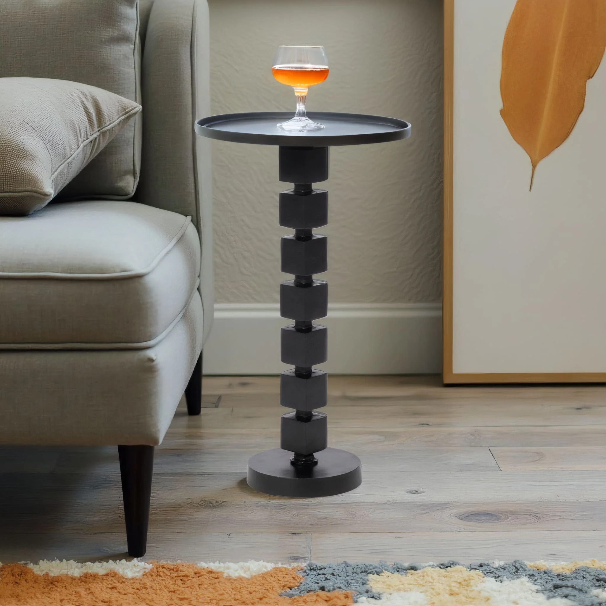 25" Aluminum Stacked Cube Accent Table, Blk Kd - Image 10