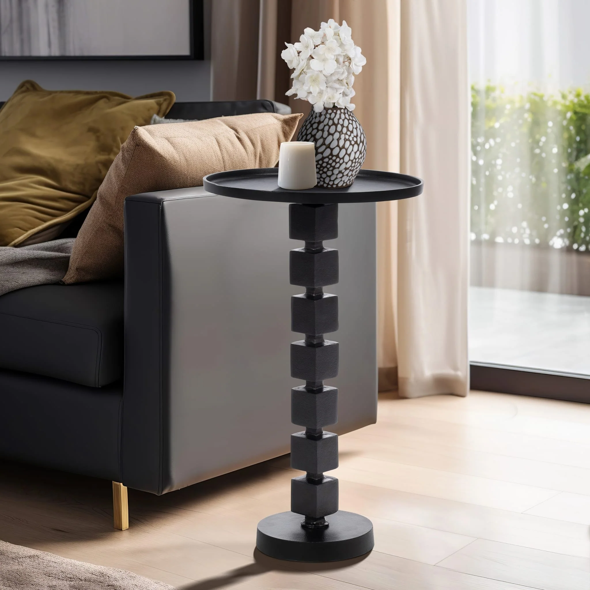 25" Aluminum Stacked Cube Accent Table, Blk Kd - Image 9