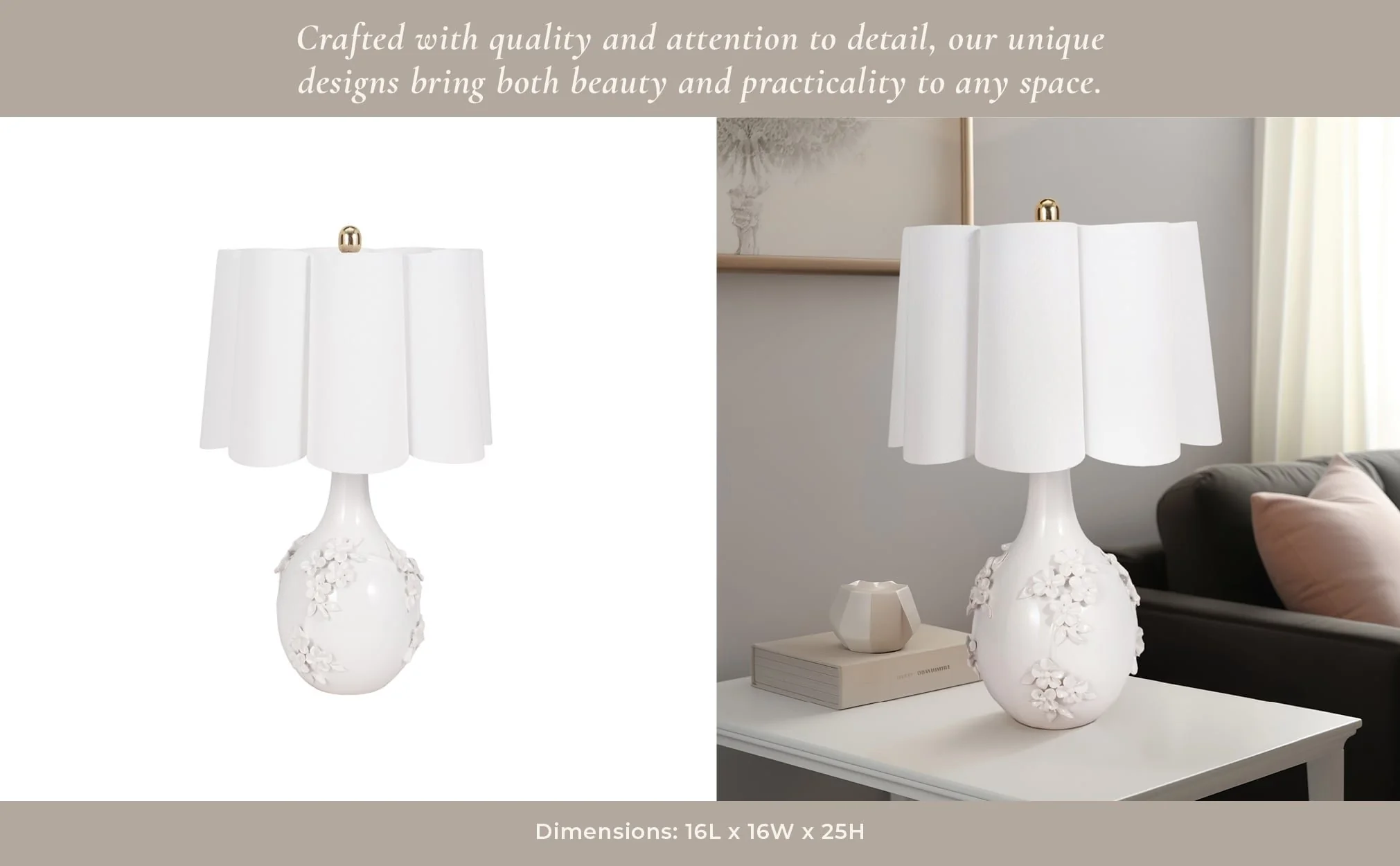 25" Floral Applique Table Lamp, Cream - Image 11