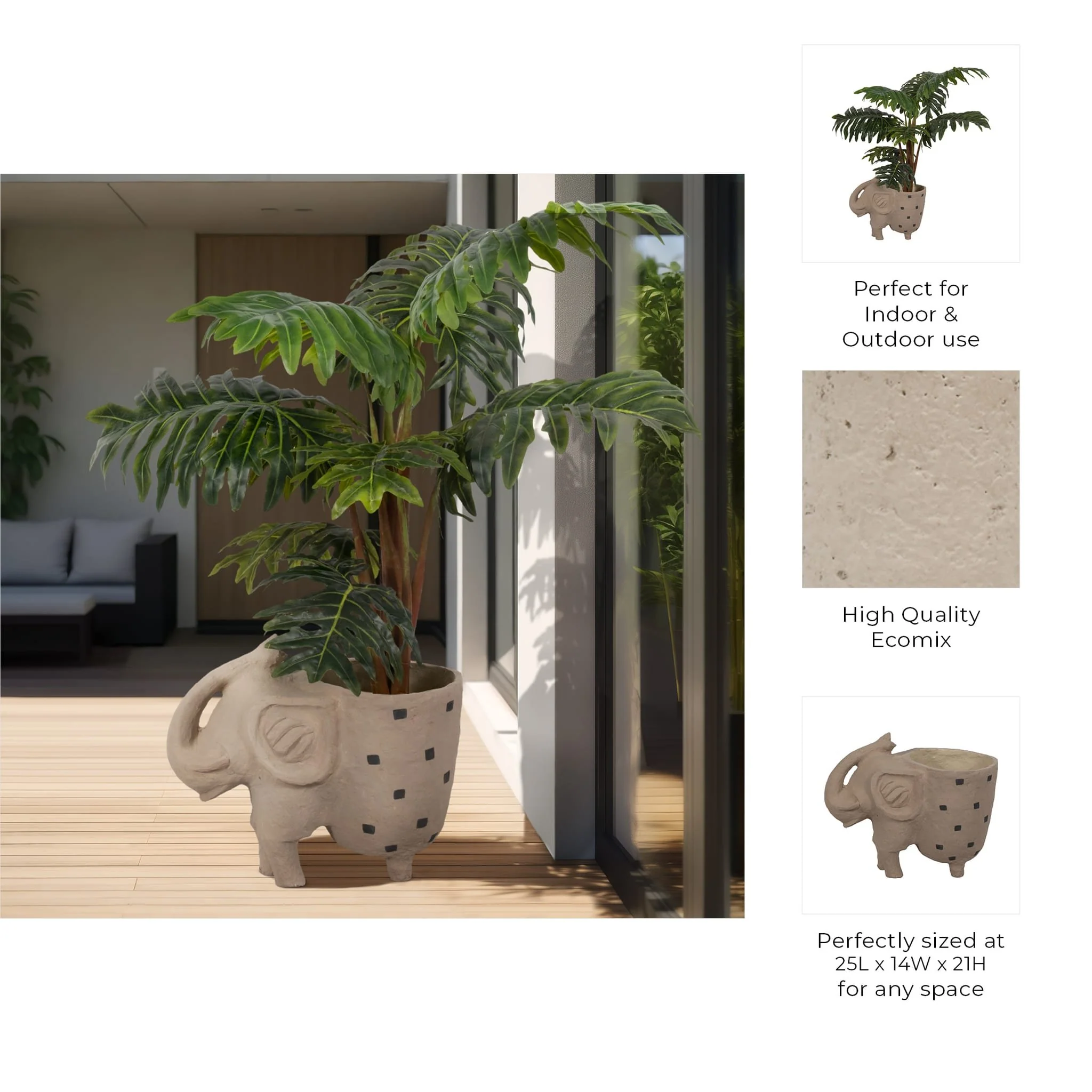 25" Paper Mache Elephant Planter, Ivory - Image 10