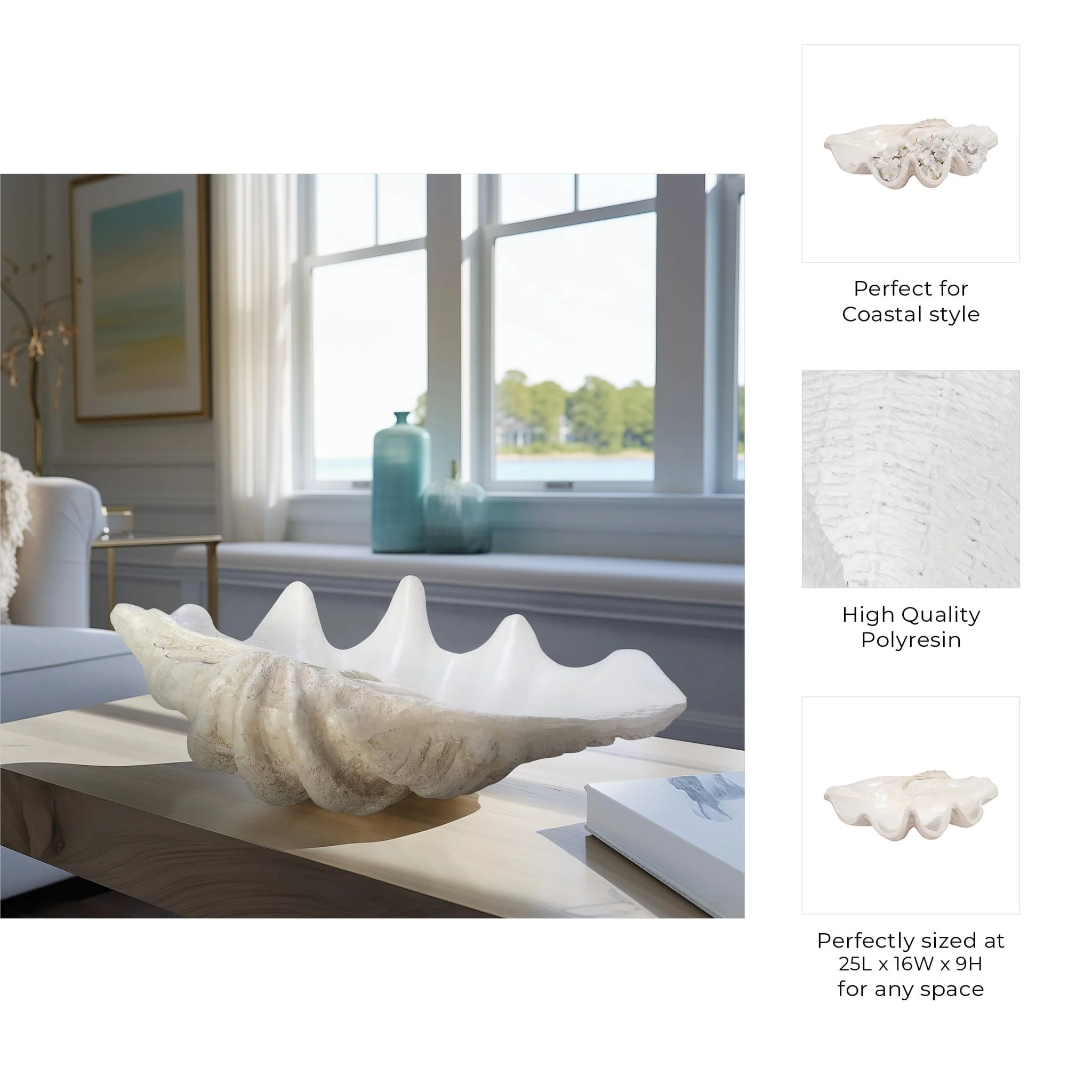 25" Pearlized Clam Shell Bowl, Ivory - Image 9