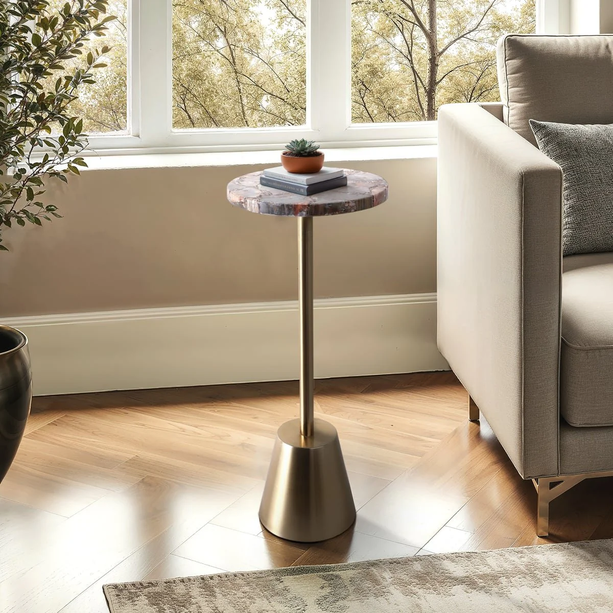 25x10" Petrified Wood Top Drink Table, Brown/gold - Image 11