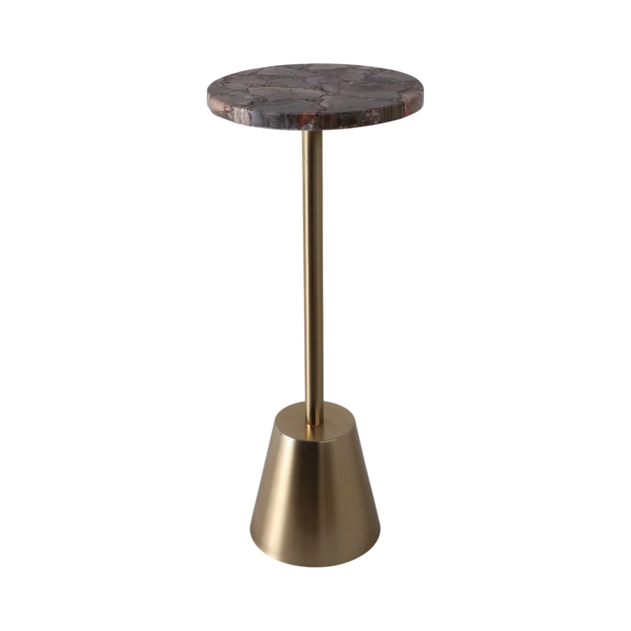 25x10" Petrified Wood Top Drink Table, Brown/gold - Image 2