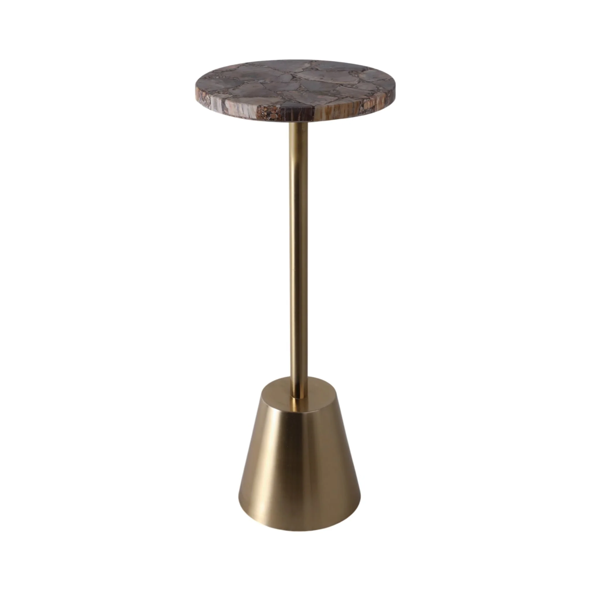 25x10" Petrified Wood Top Drink Table, Brown/gold - Image 4