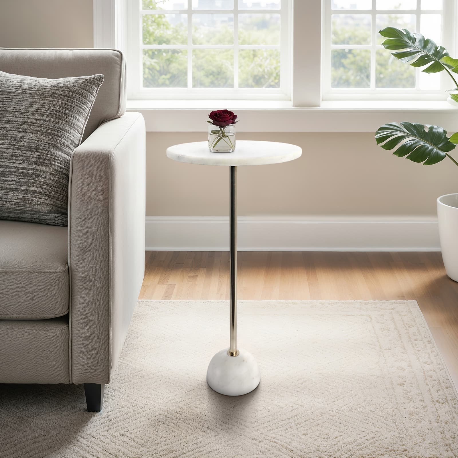 25x12 Marble Ball Base Accent Table, White/gold - Image 11