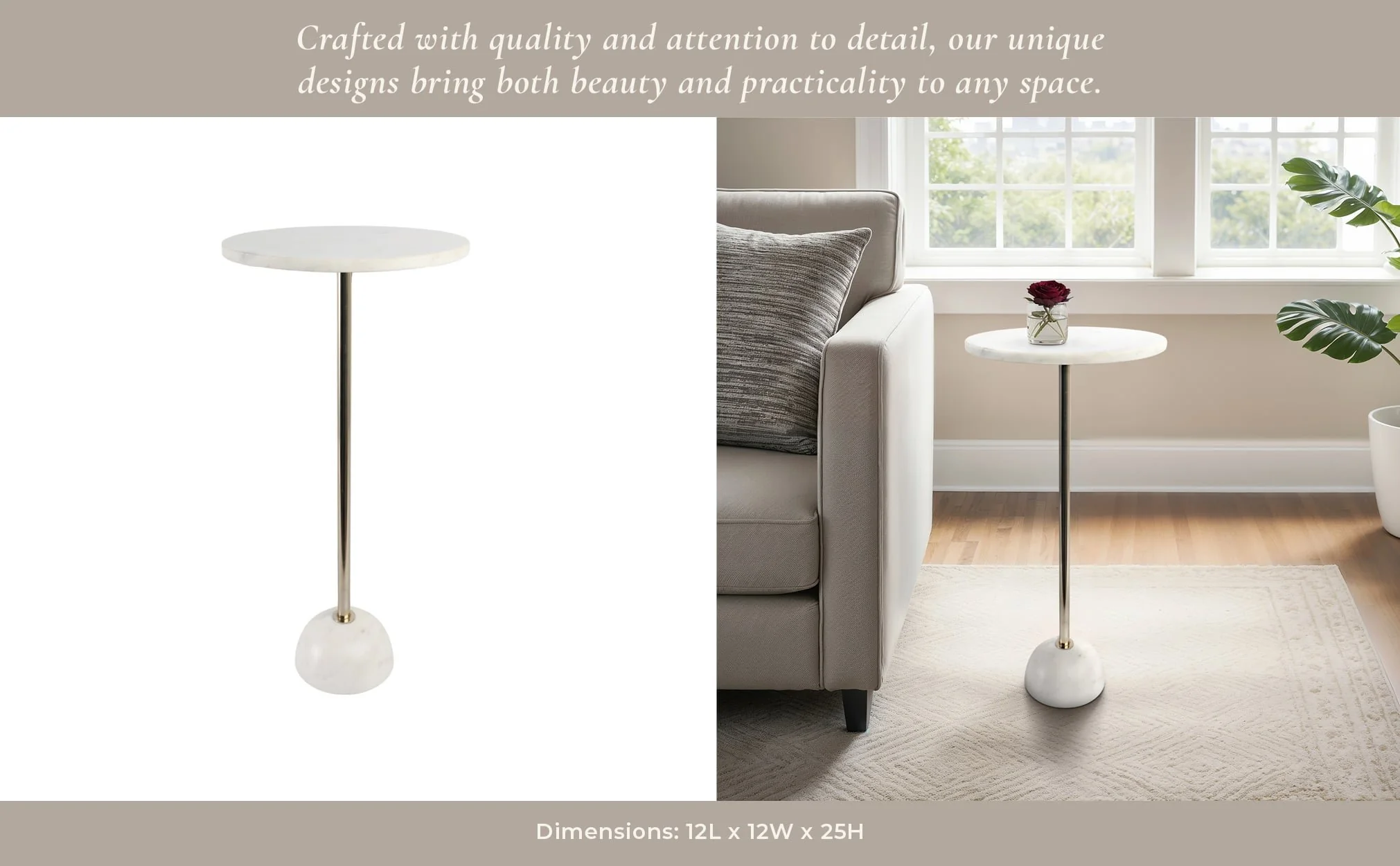 25x12 Marble Ball Base Accent Table, White/gold - Image 13