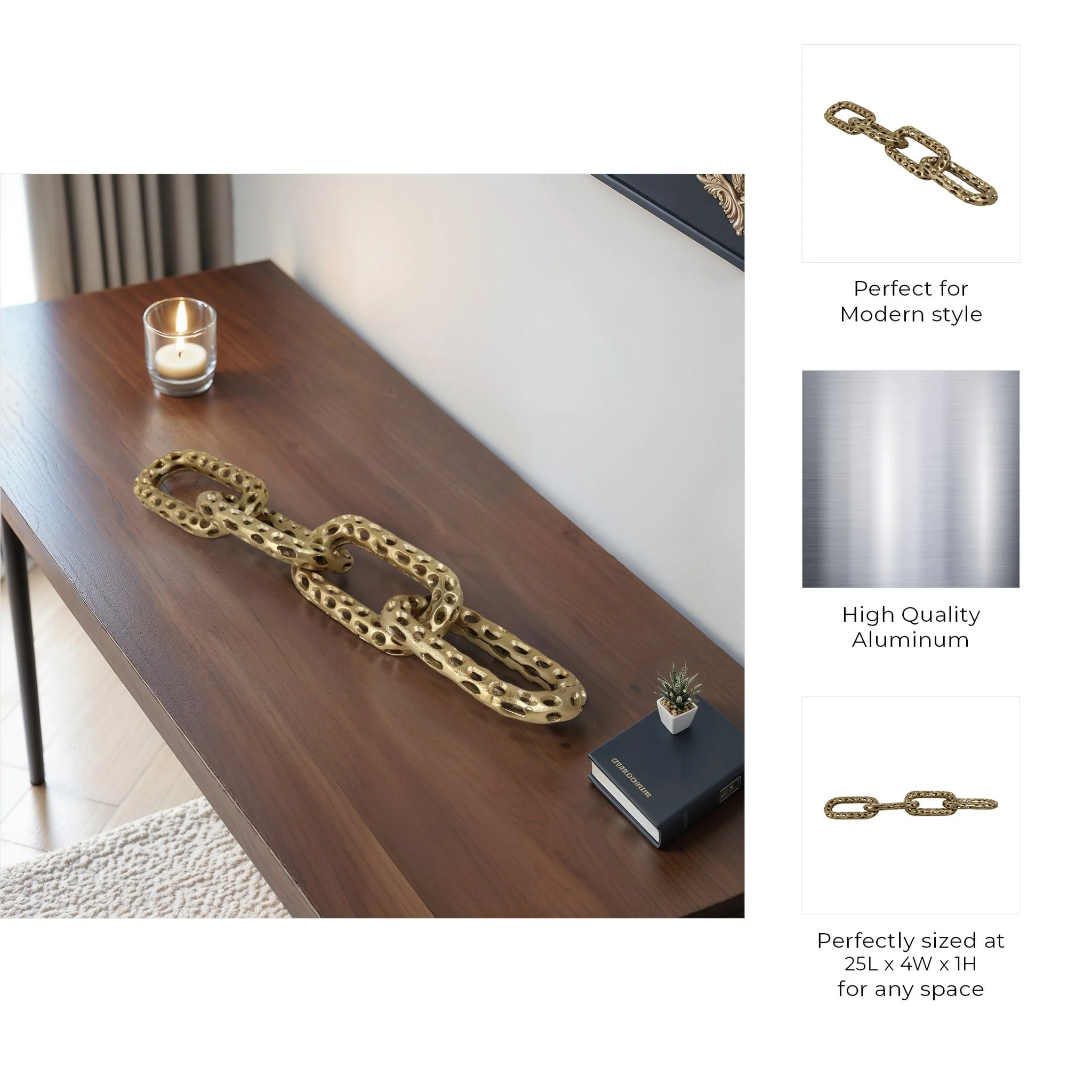 25x4" Pierced Metal 4-chain Link Object, Gold - Image 7