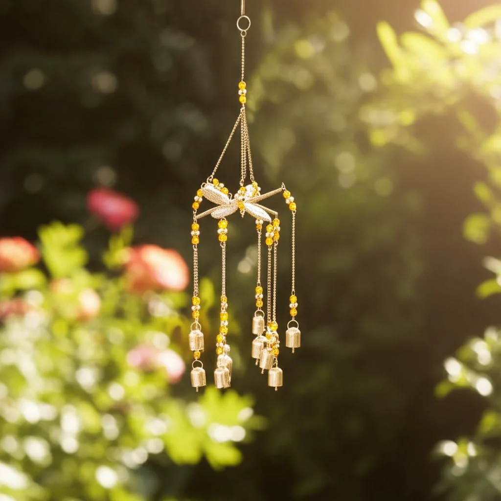 25x6" Beaded Mosaic 3d Flower Chime, Gold - Image 10