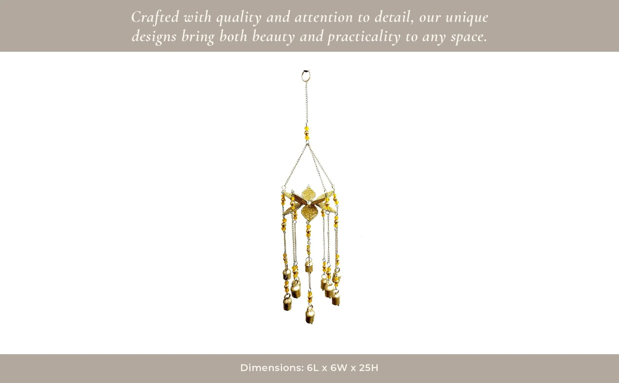 25x6" Beaded Mosaic 3d Flower Chime, Gold - Image 11
