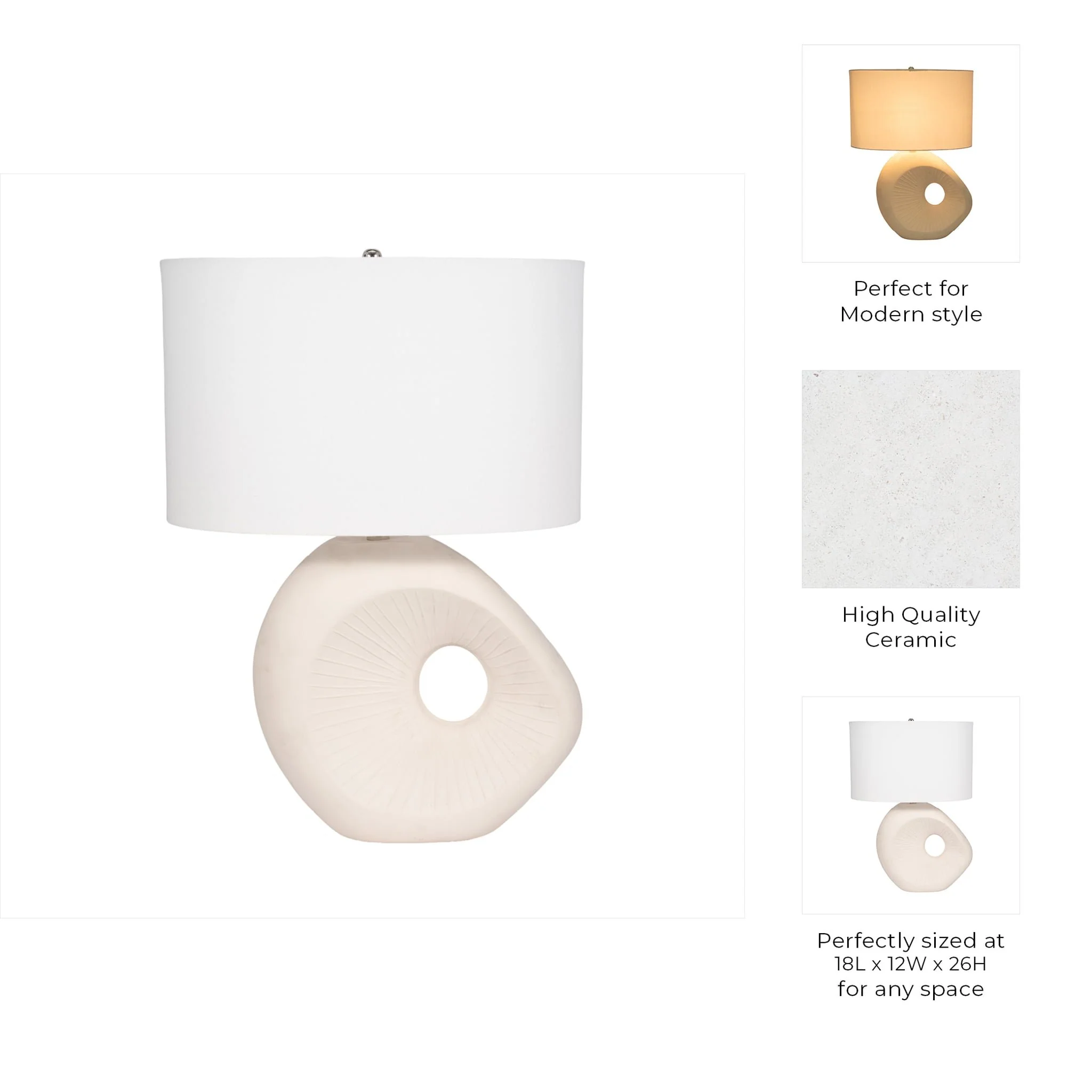 26" Ceramic Table Lamp With Shade, Beige - Image 8