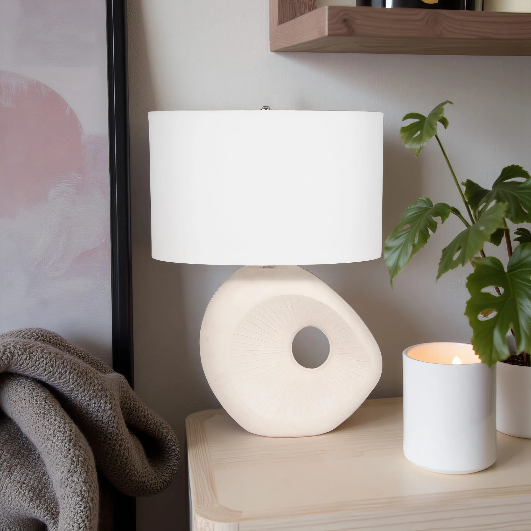 26" Ceramic Table Lamp With Shade, Beige - Image 9