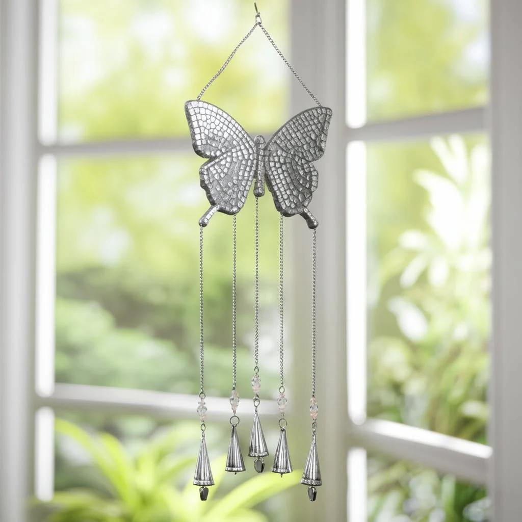 26" Disco Mosaic Butterfly Chime, Silver - Image 10